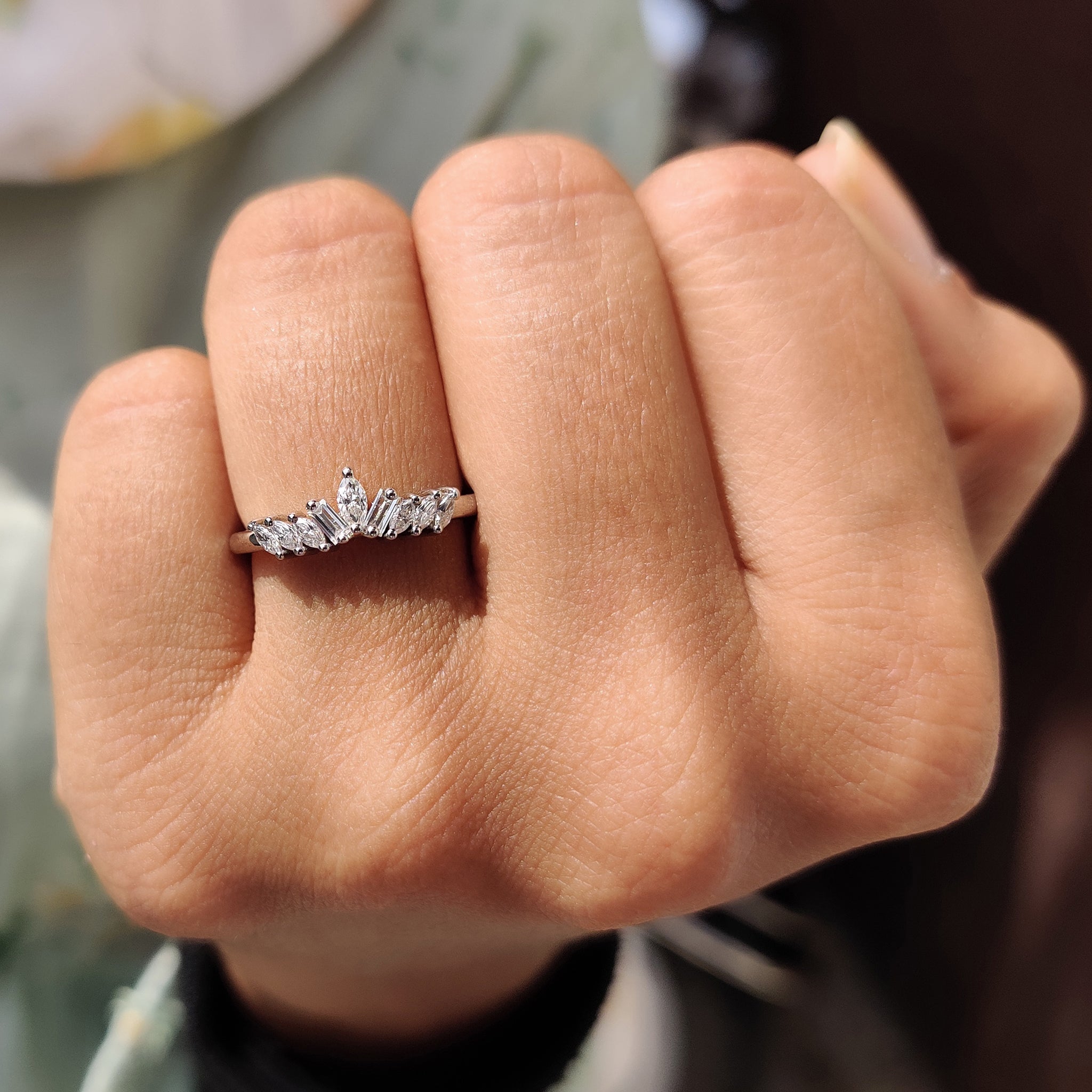 Sparkling moissanite wedding band offering brilliance and ethical beauty.