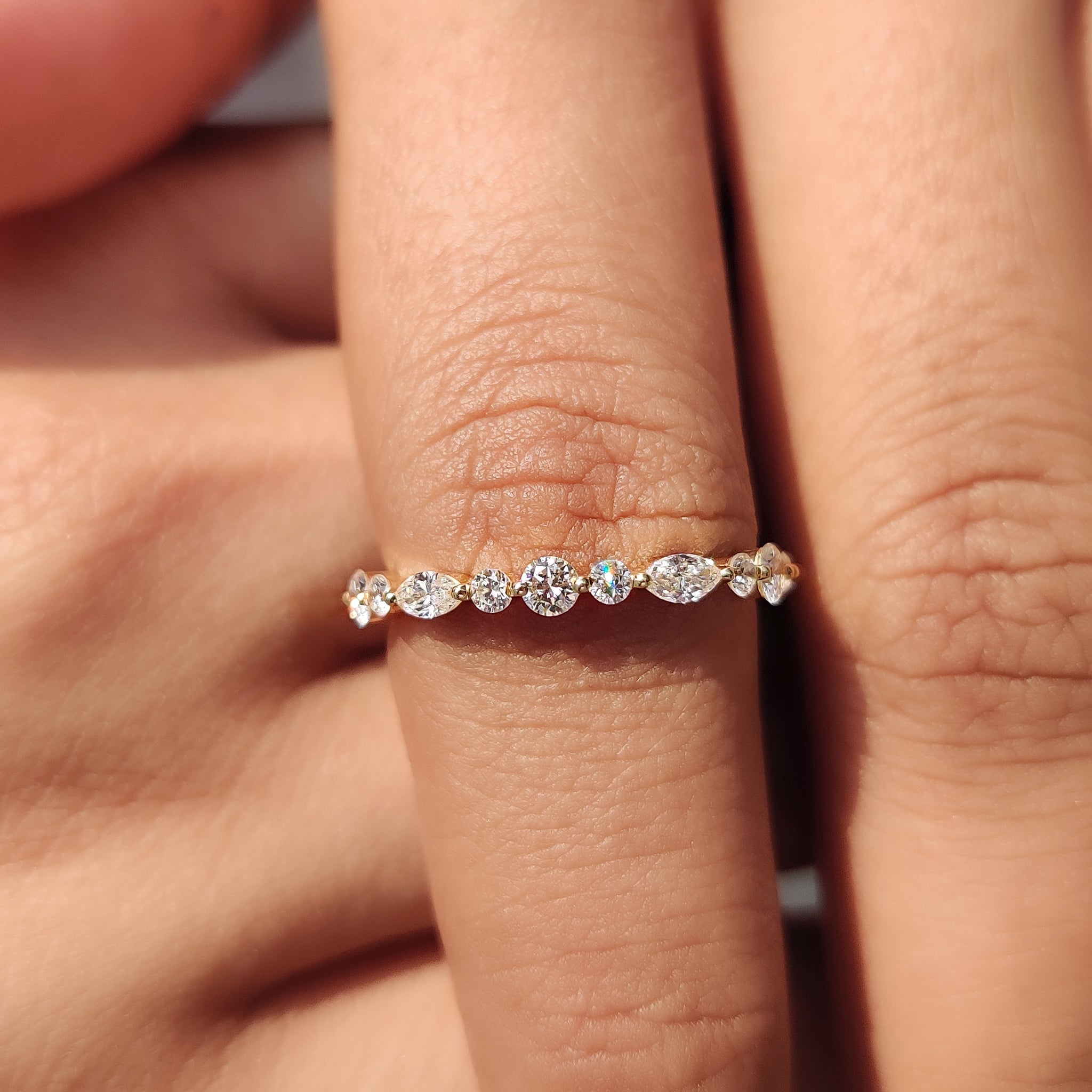 Half eternity diamond band with lab grown diamonds.