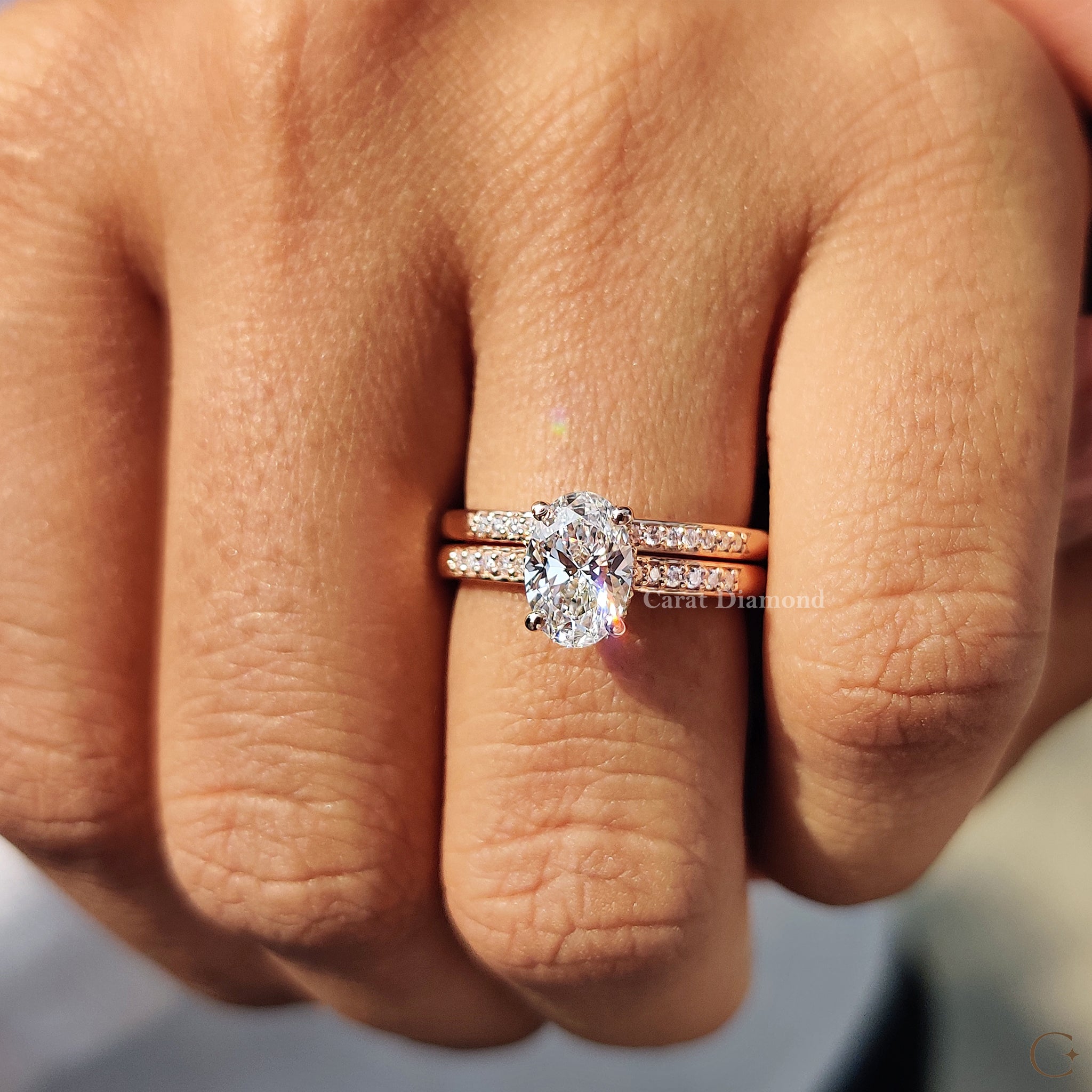 Claw Prong Setting, Distance Pave, carat diamonds wedding band.
