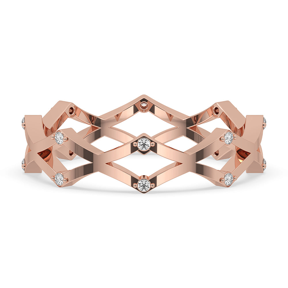 Criss Cross Band styled with round cut diamond band and rose gold band.
