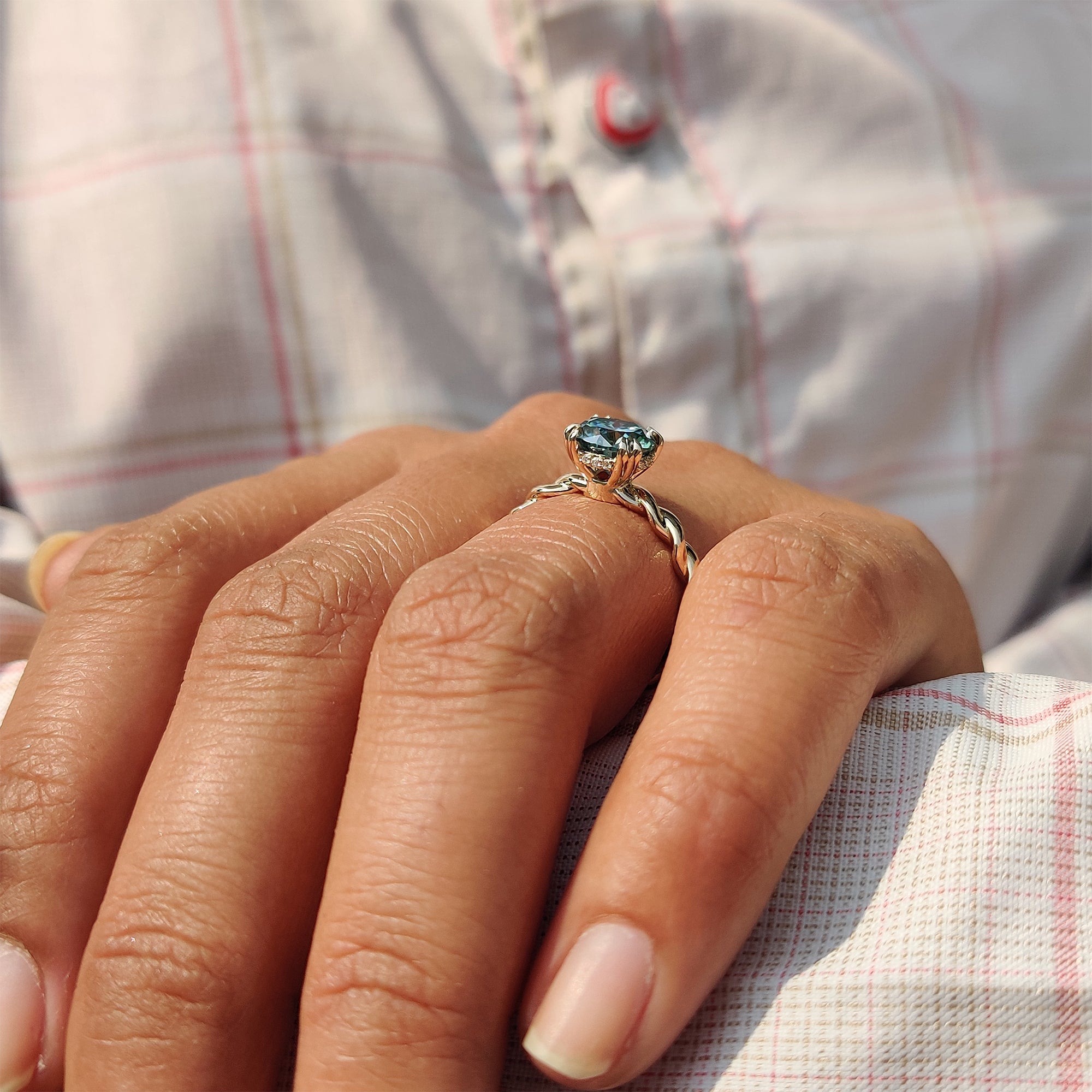 Handmade Moissanite engagement ring with twisted rope band