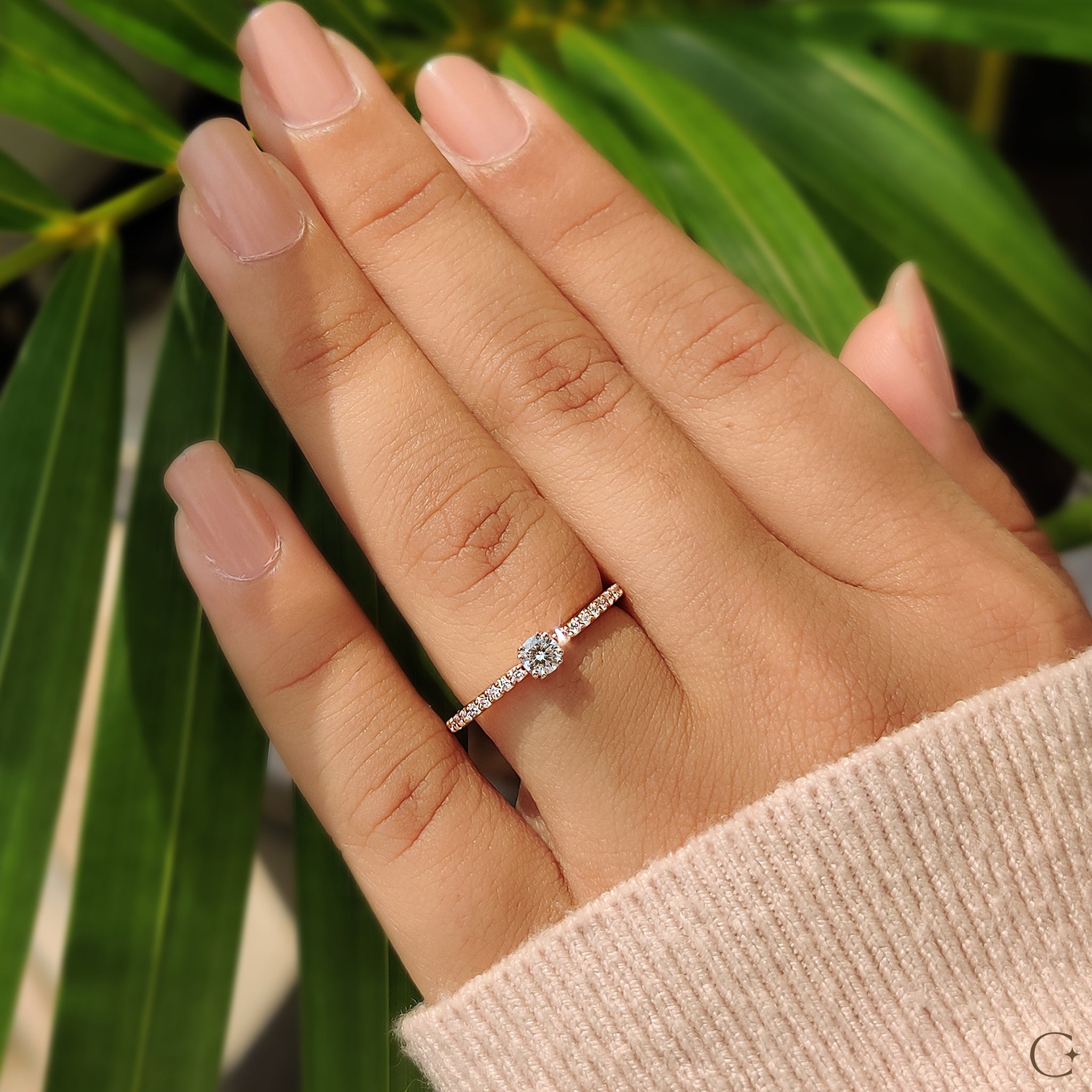 A lab grown diamond set in a ring
