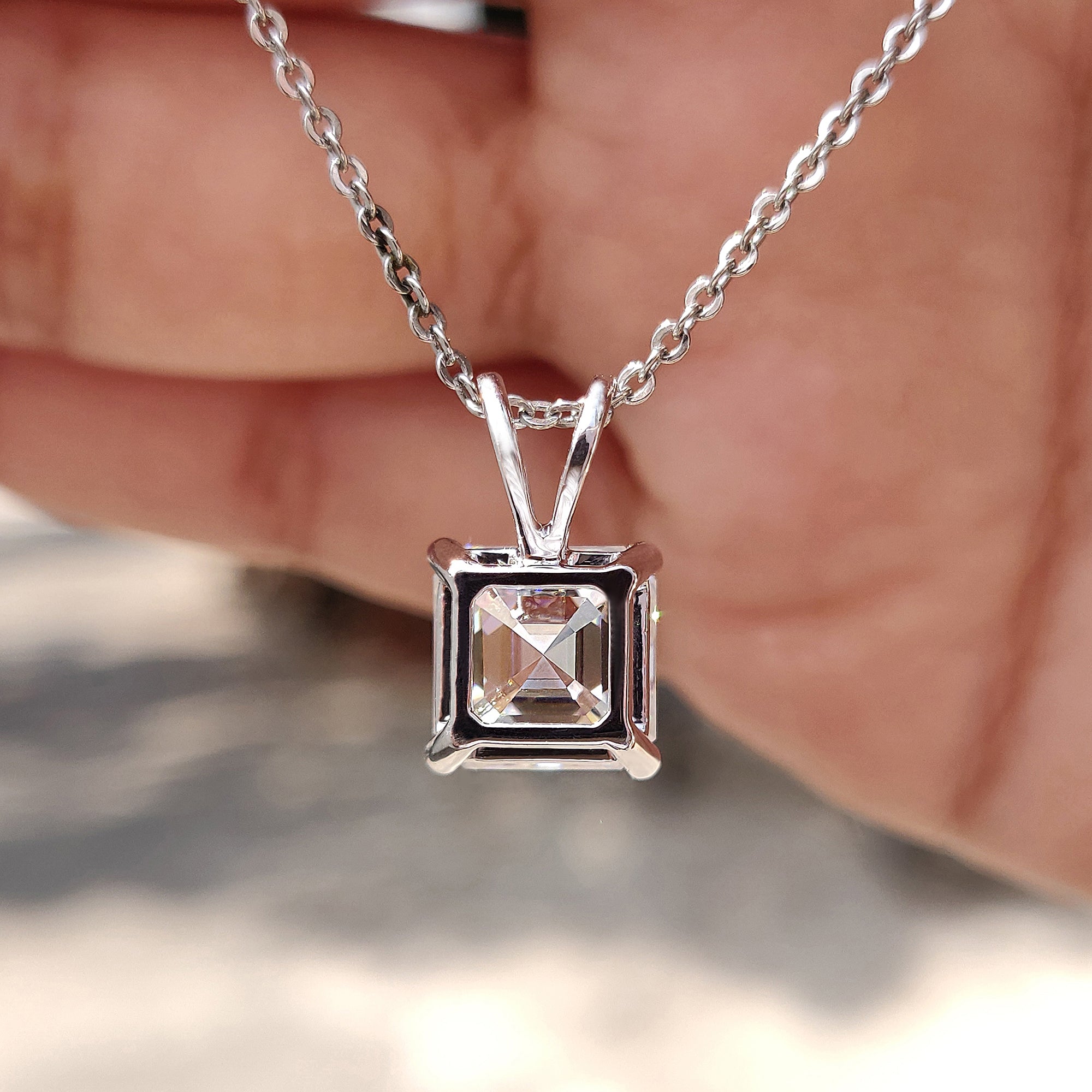 Asscher Cut Solitaire Diamond Pendant