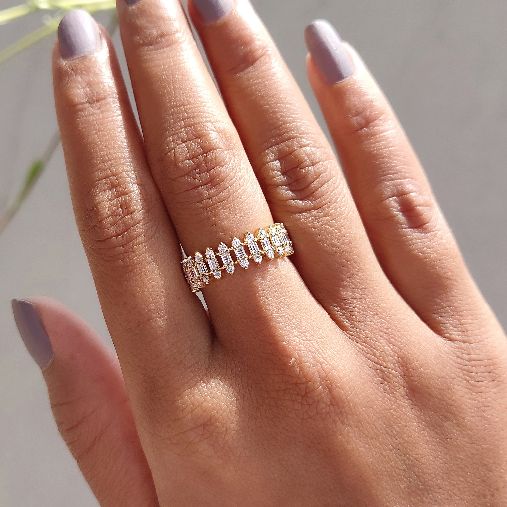 Unique Wedding Band - Three Row Eternity