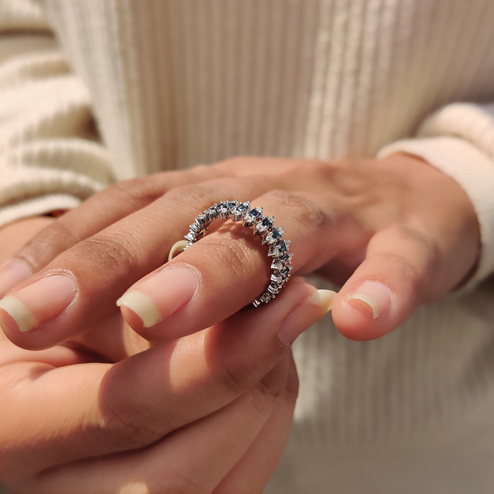 Baguette And Round Cut 3 Row Diamond Band