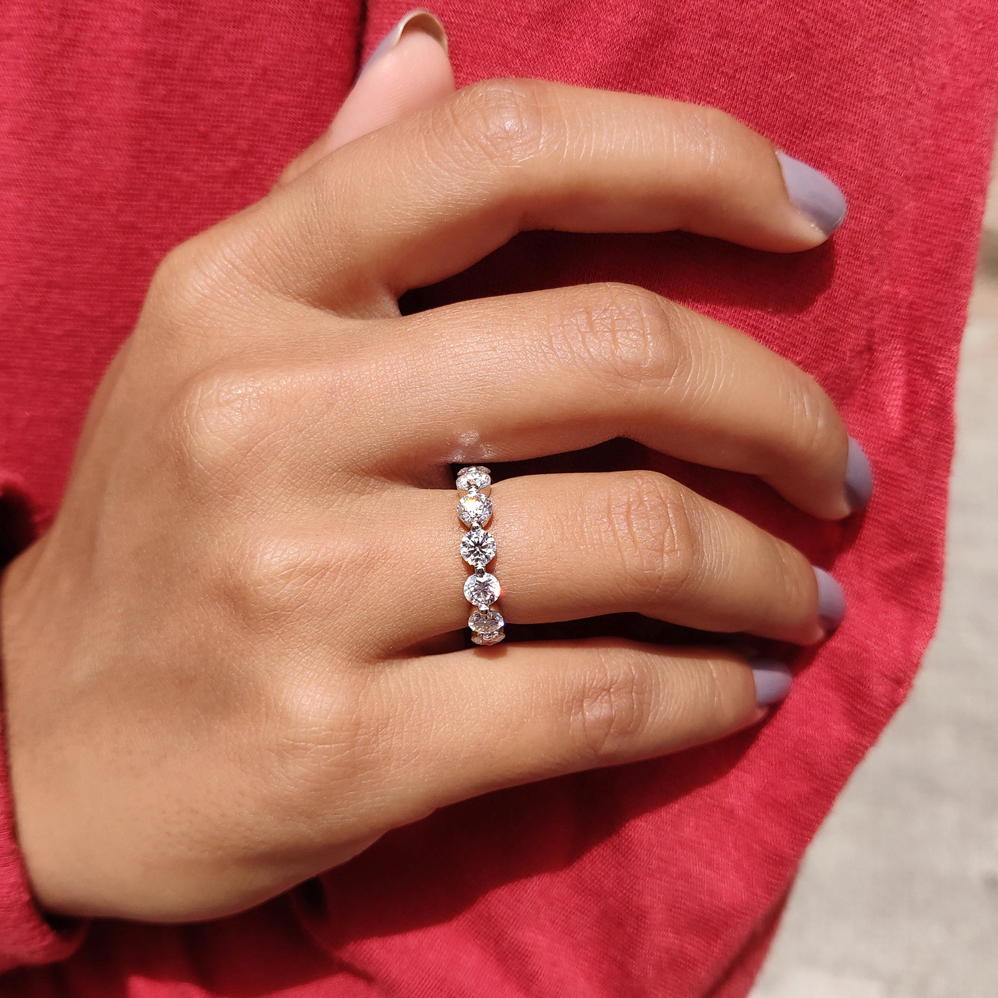 Carat diamonds band with radiant, sparkling stones.