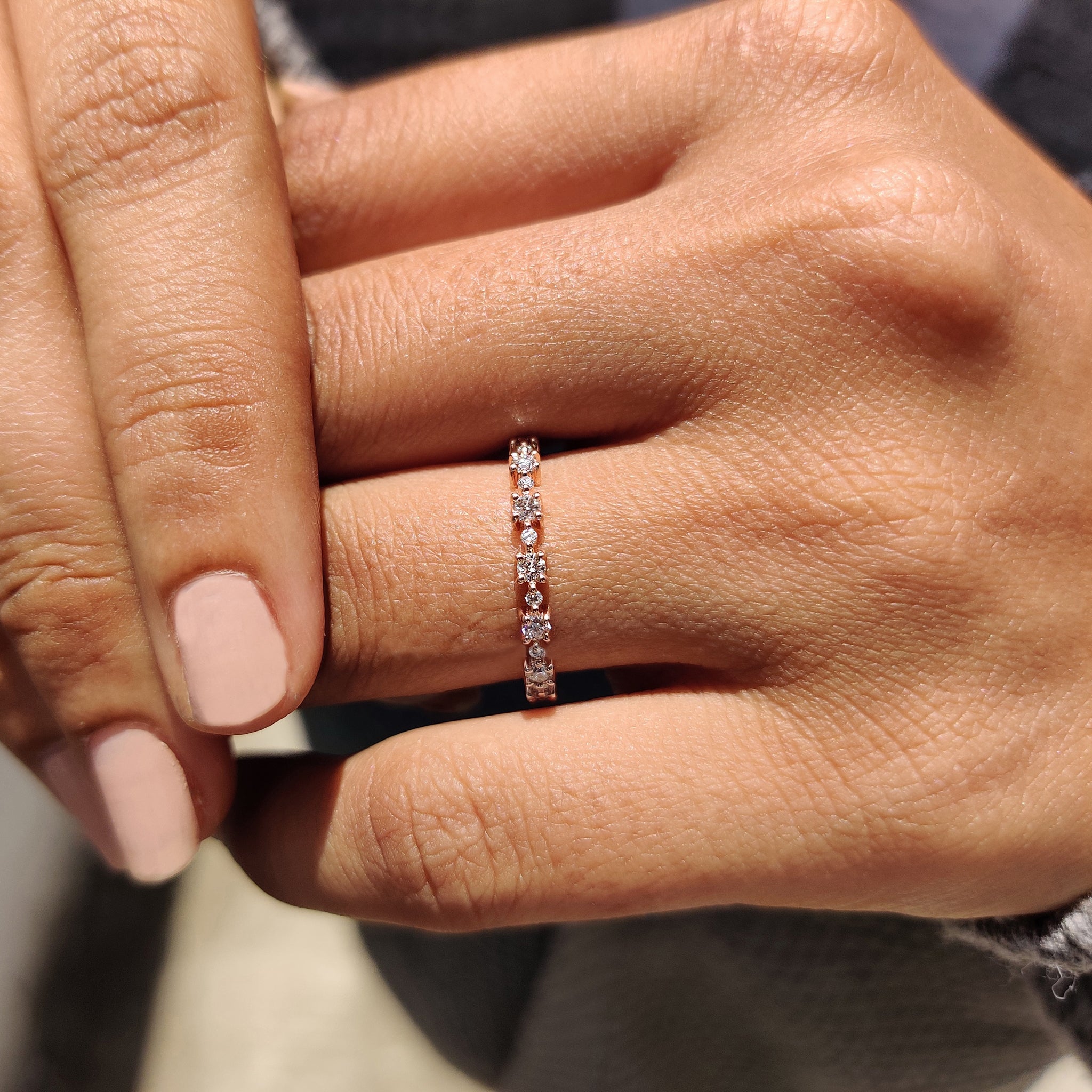 Round Cut Diamond Eternity Rose Gold Wedding Band