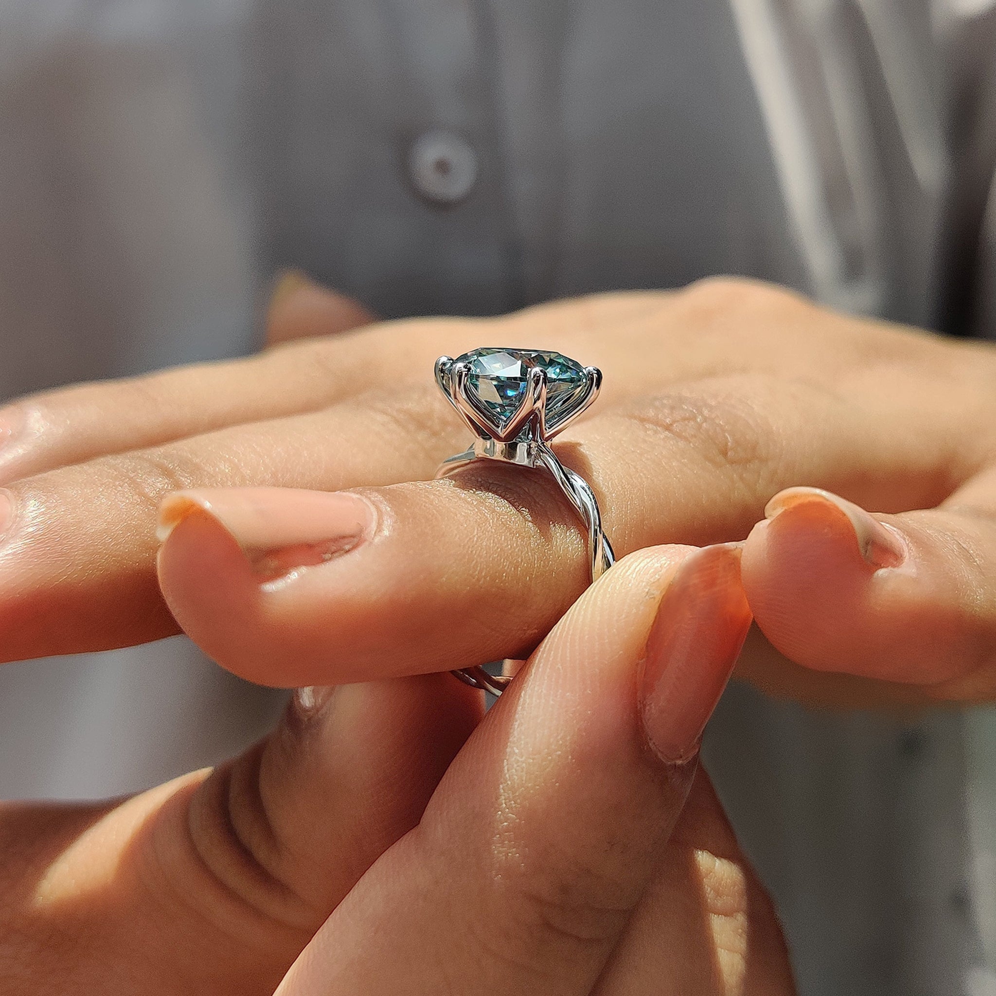 Promise ring made with round cut moissanite for a meaningful gift.
