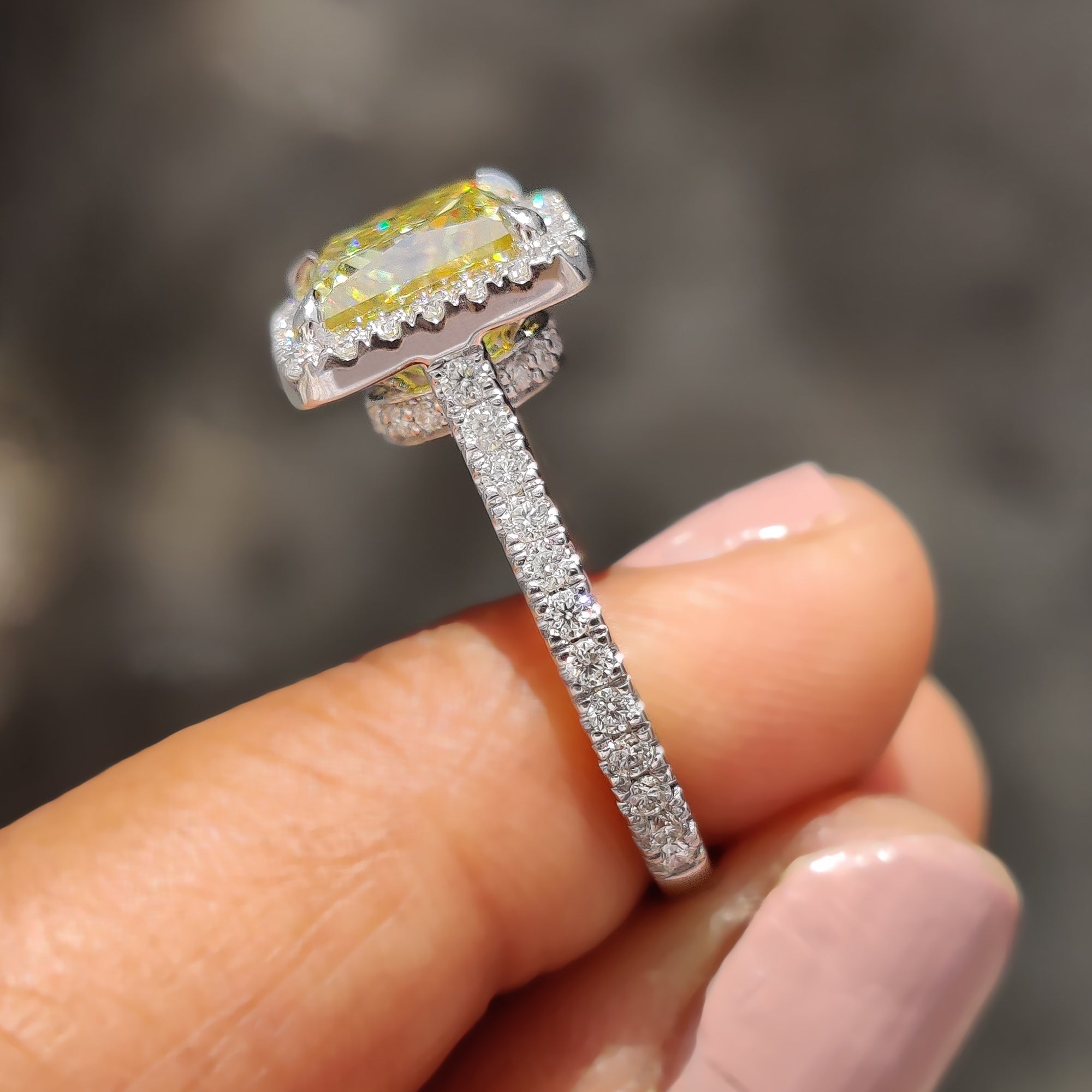 Canary yellow moissanite glows with rich joyful color.