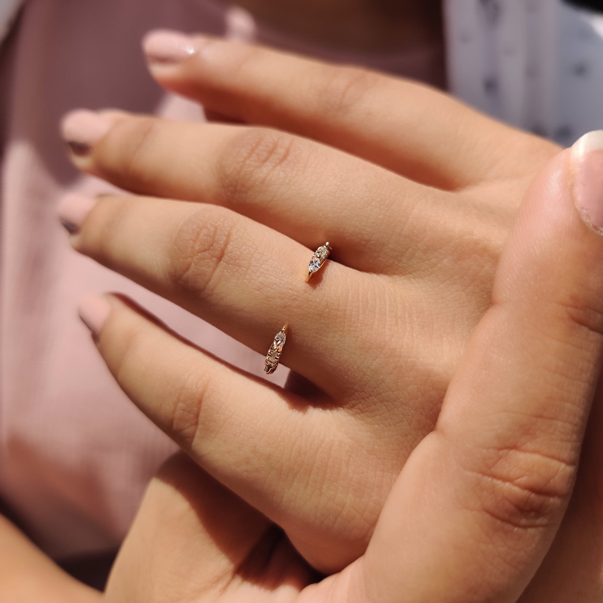 Open gap wedding band offering modern style.
