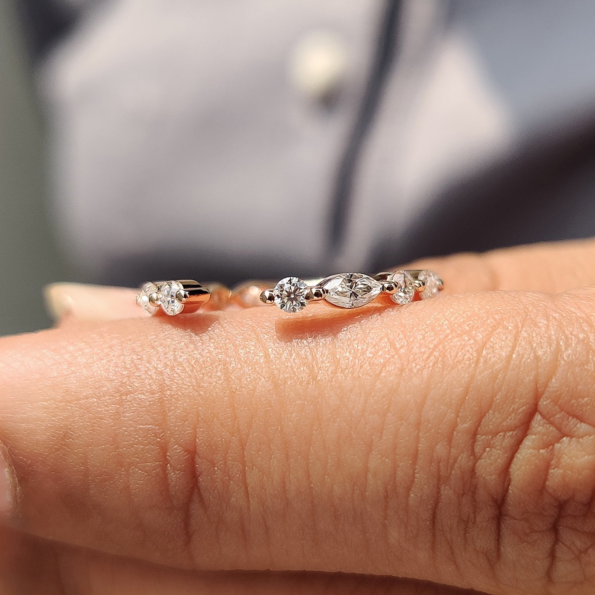 Round and marquise wedding band with carat diamonds band and handmade jewelry.