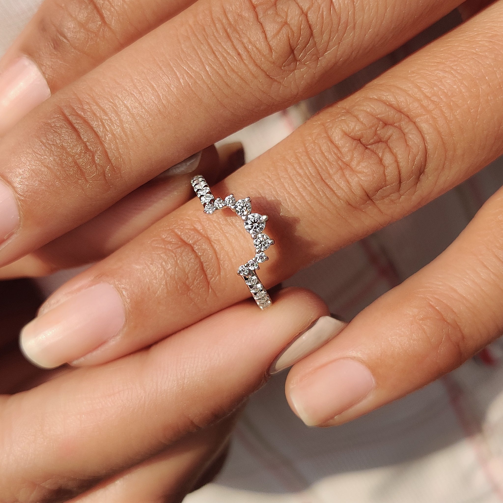 Handmade band with a unique design, ensuring no two rings are alike.
