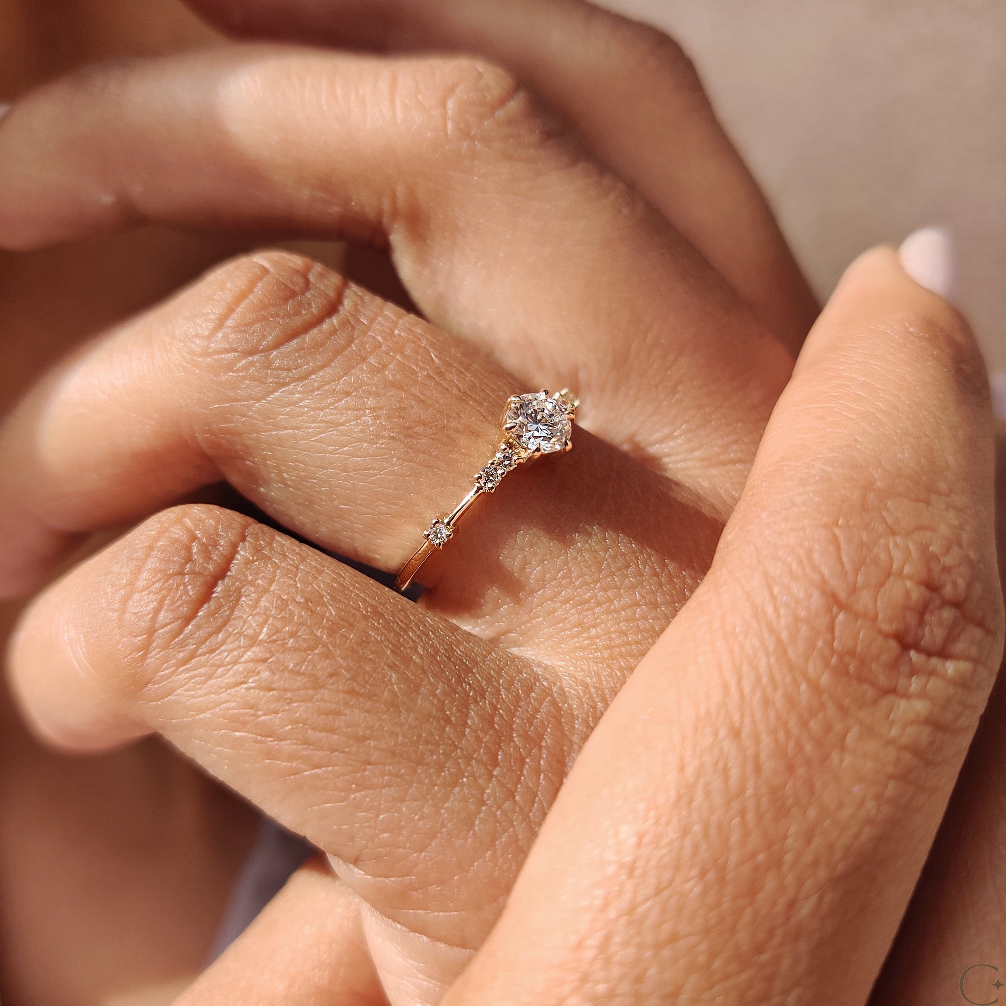 Six Prong Round Engagement Ring with brilliant diamonds.
