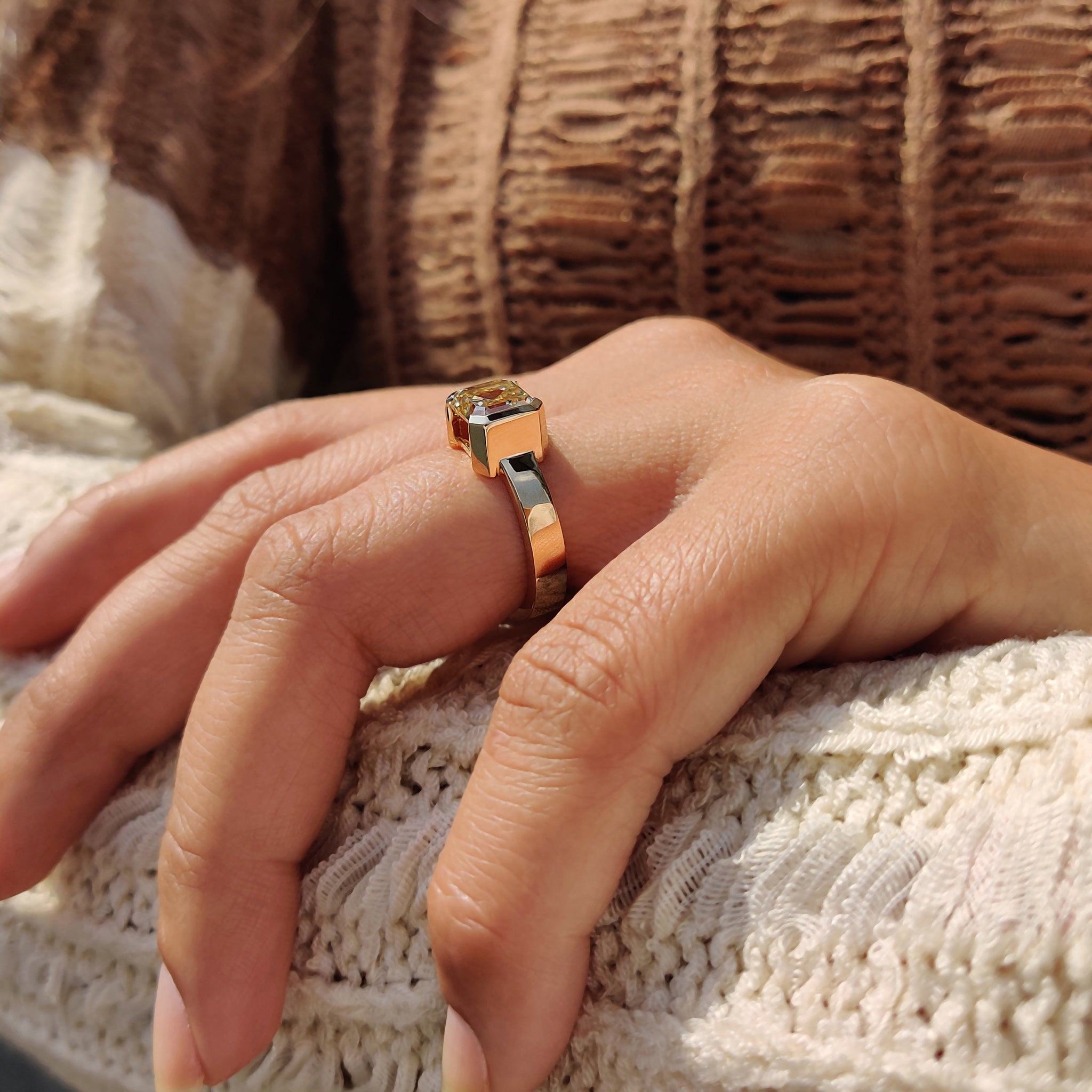 Unique Asscher cut Moissanite engagement ring