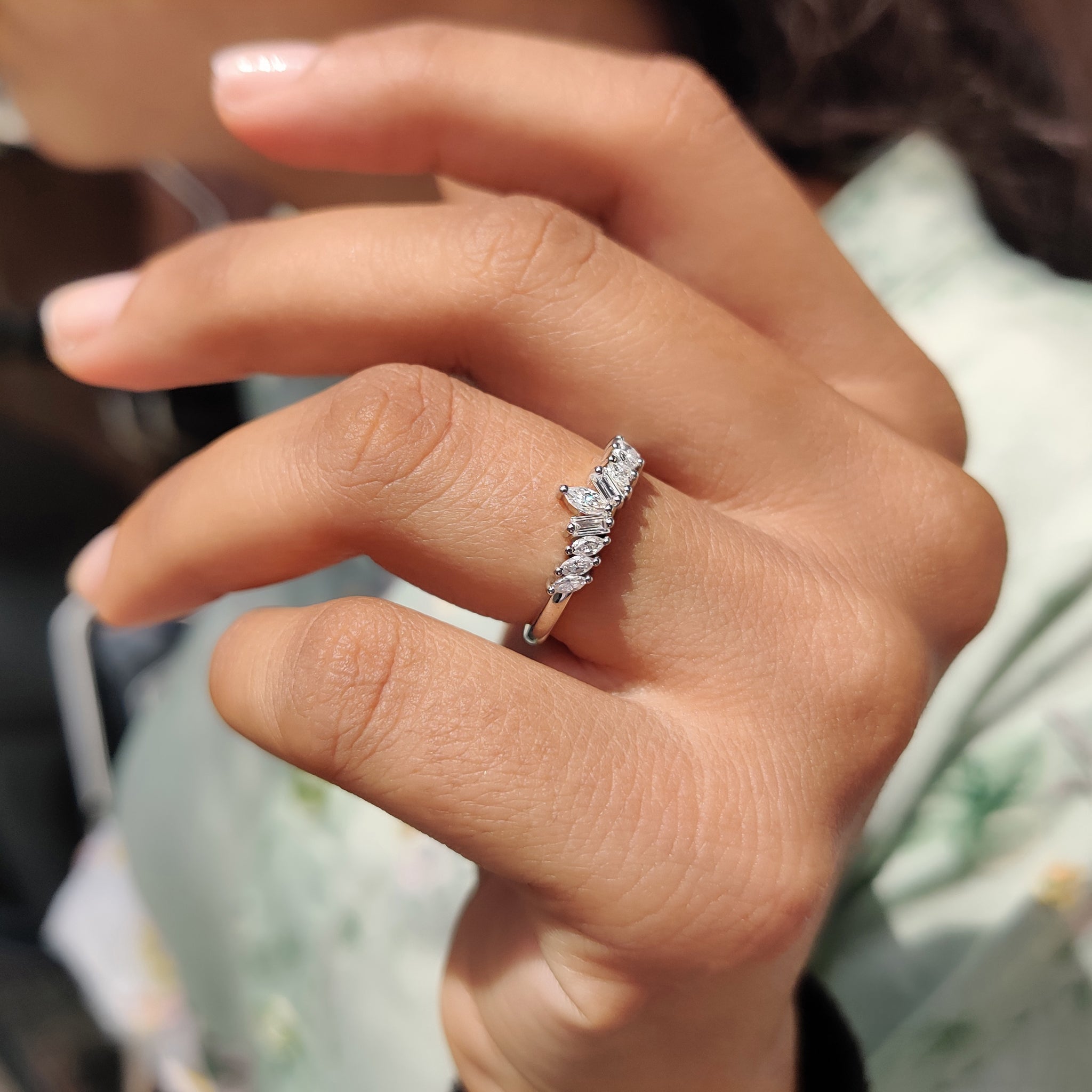 Click to buy moissanite band that shines like diamonds at a fraction of the cost.