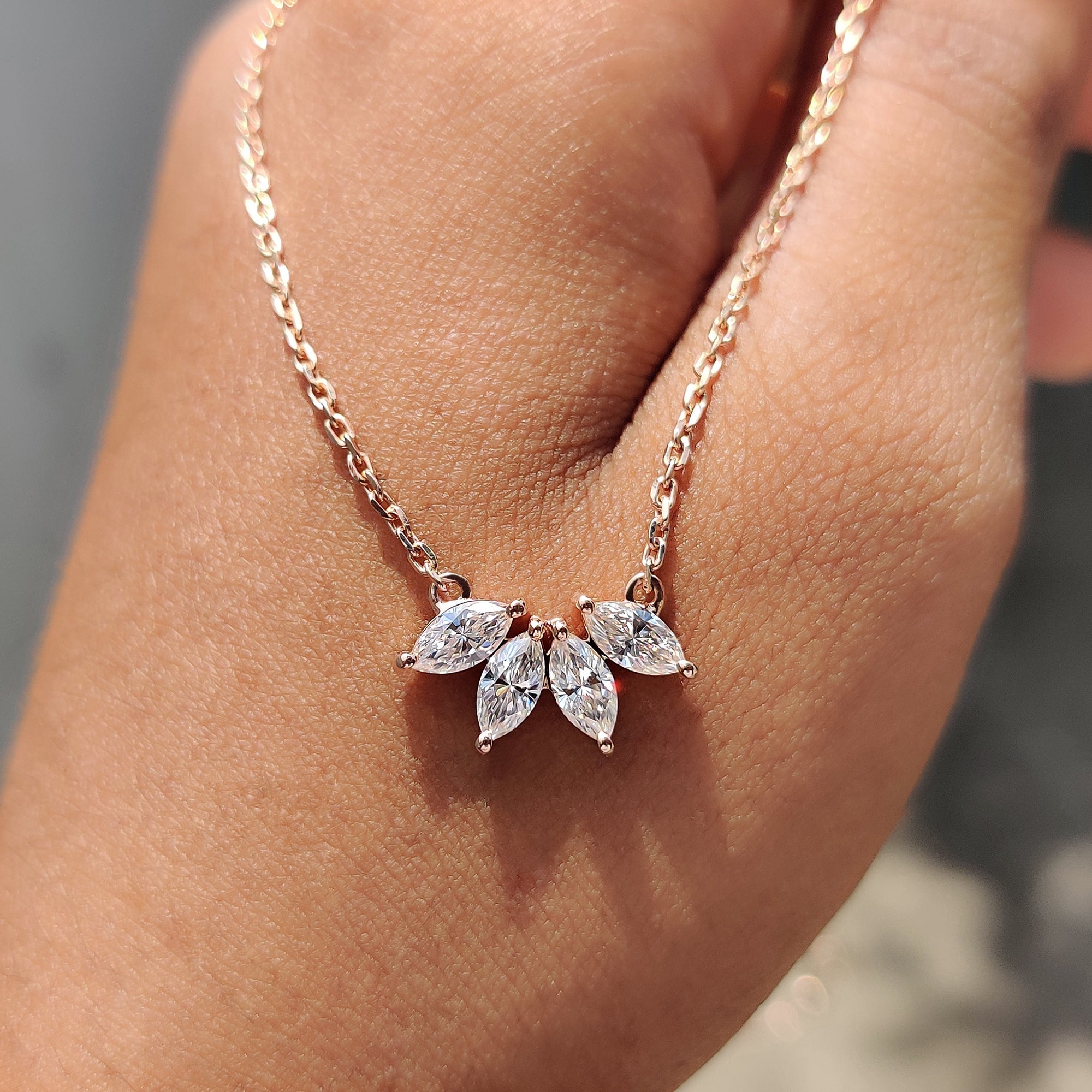 Moissanite Curved Pendant made with Arc Marquise cut Pendant and handmade jewelry.
