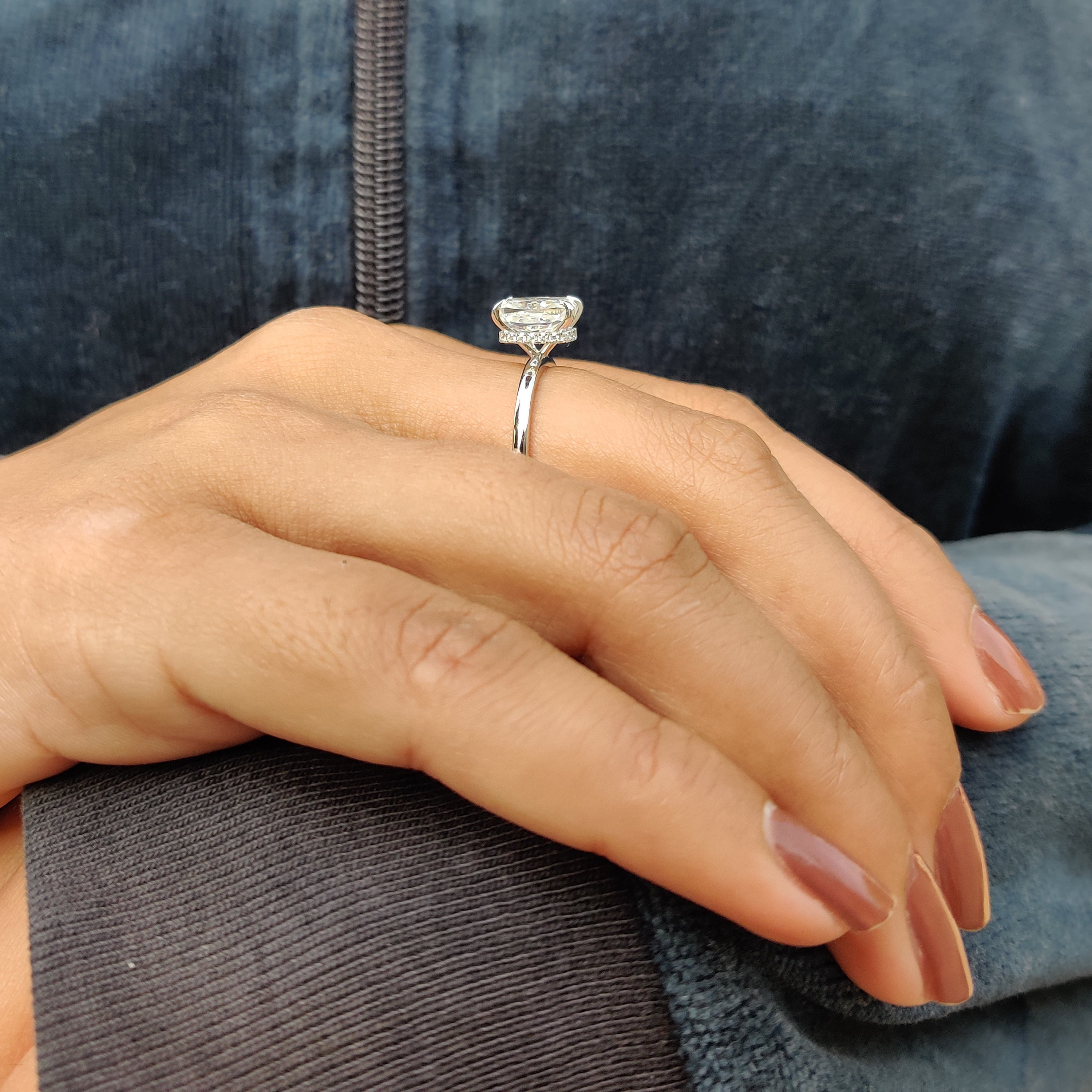 Cushion Cut Engagement Ring With Hidden Halo