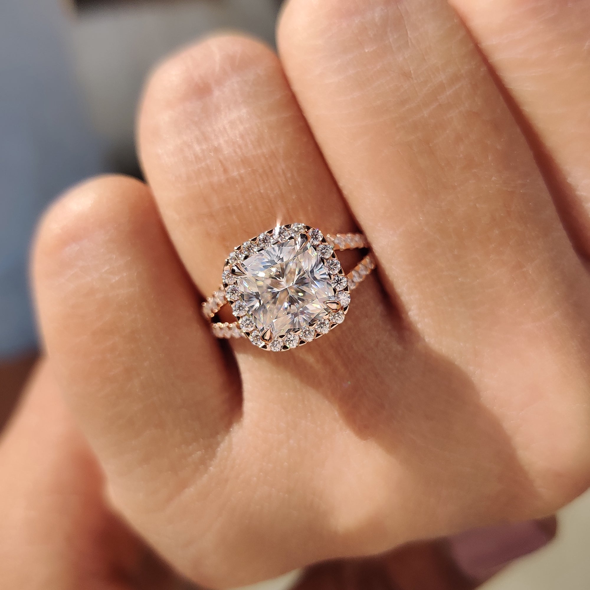 Carat diamonds engagement ring with a custom halo setting and cushion cut ,crafted for one-of-a-kind love stories.
