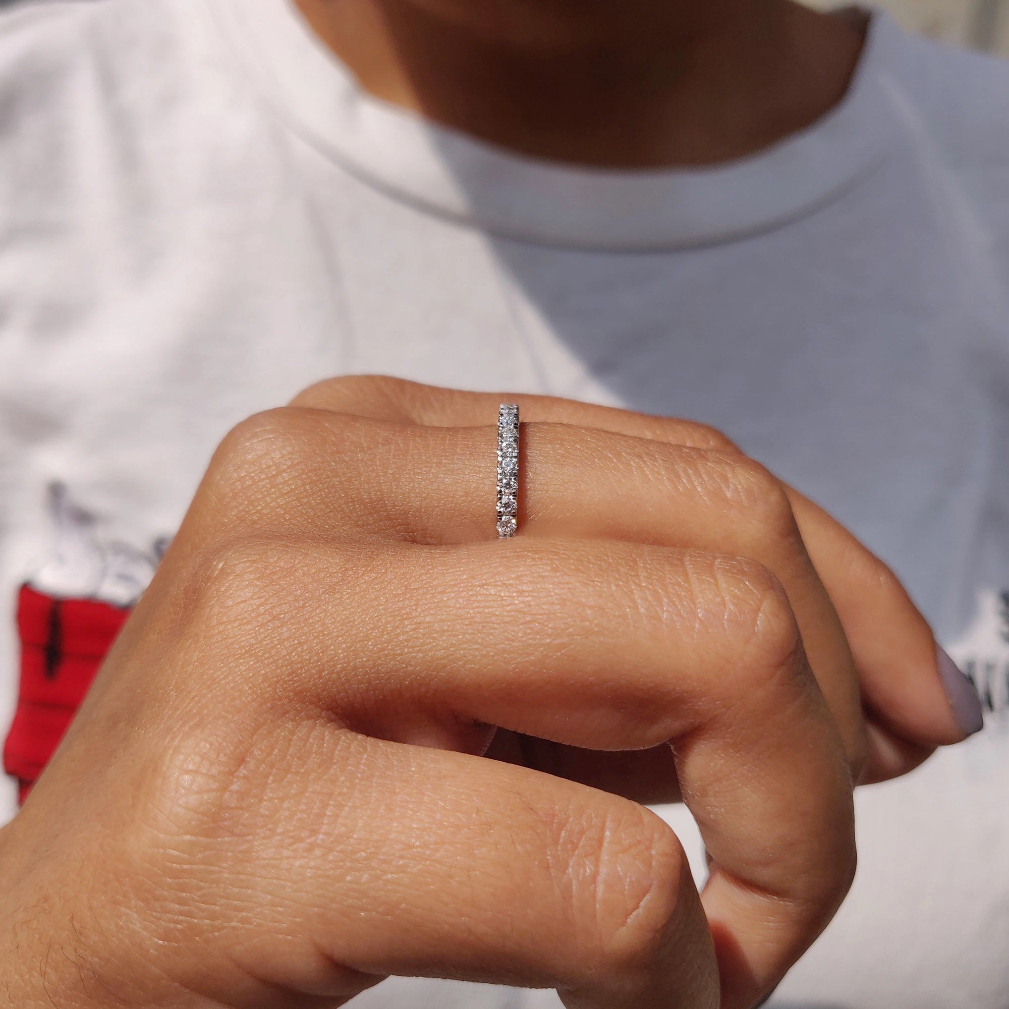 Buy moissanite band with handmade band.
