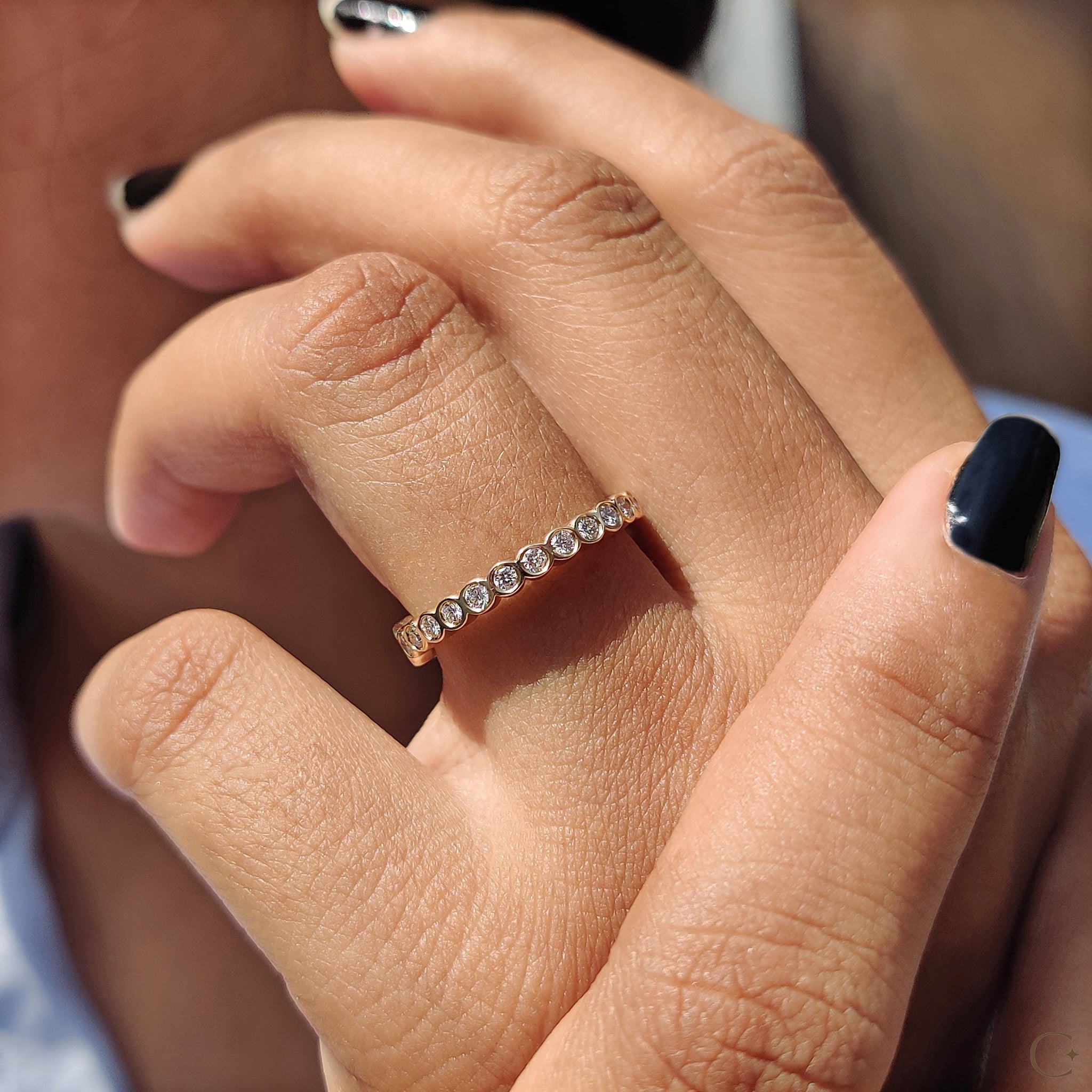 Round diamond wedding band handcrafted with care.
