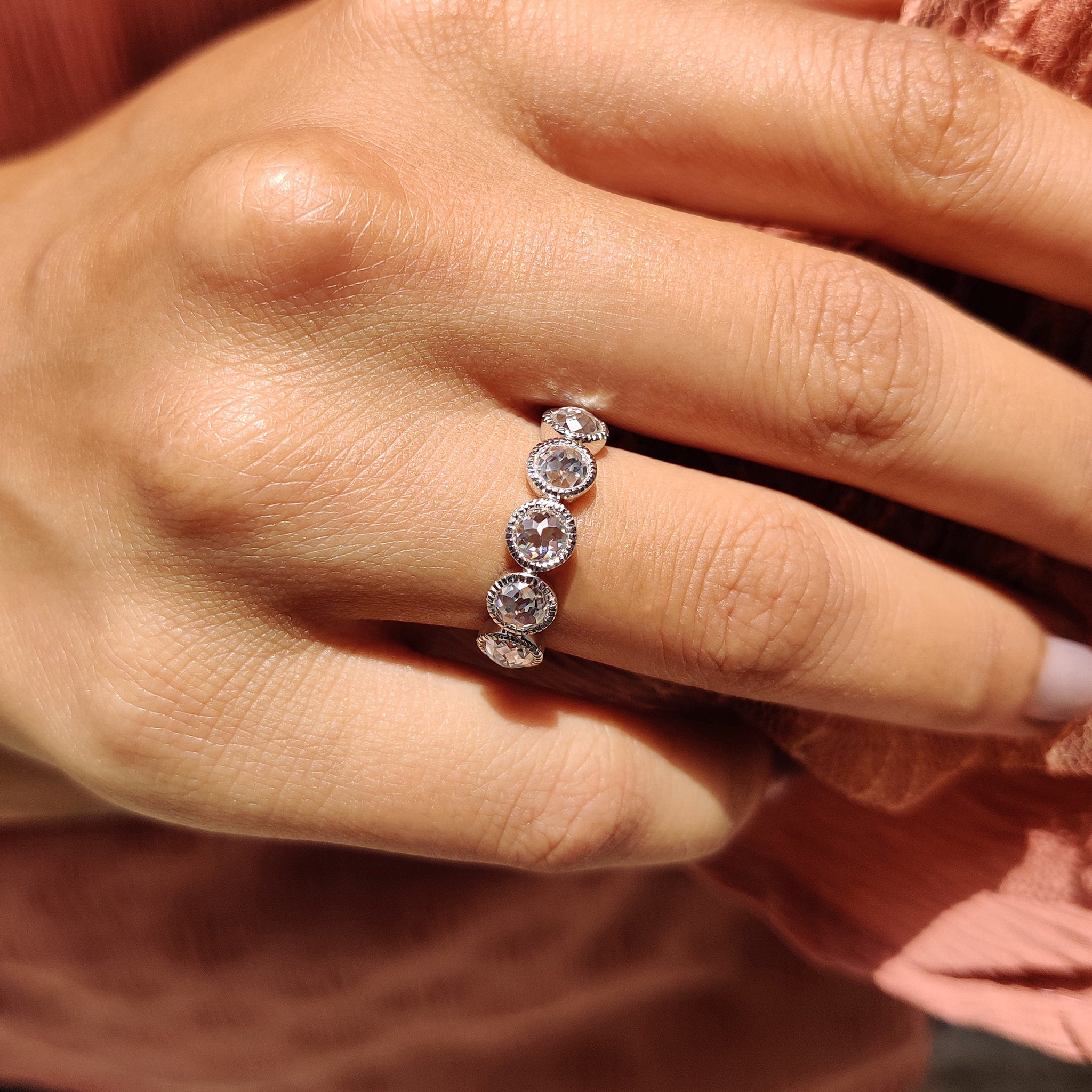 Five Stone Wedding Band With Bezel Milgrain Setting