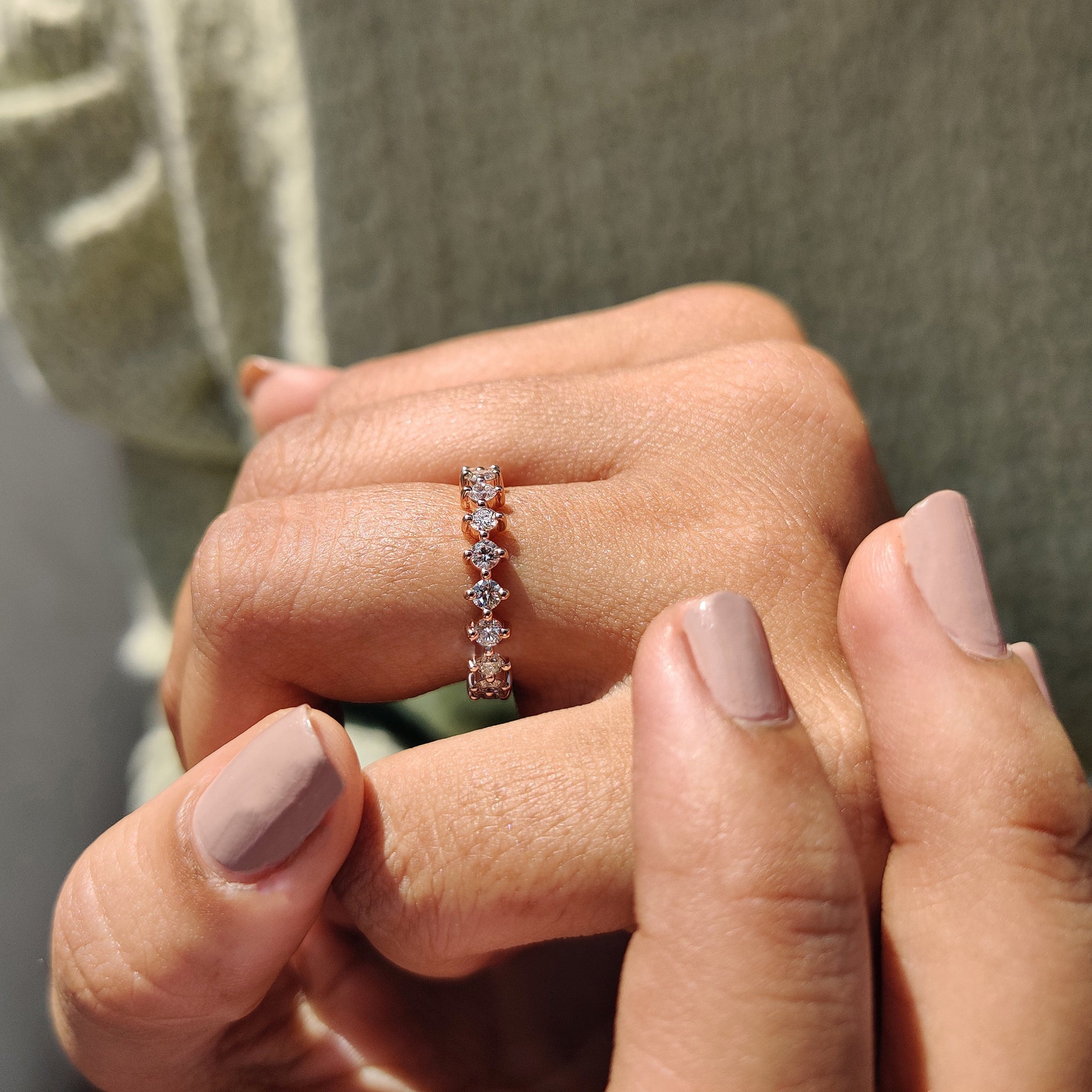 Secure Compass Prong Round Diamond Eternity Wedding Band