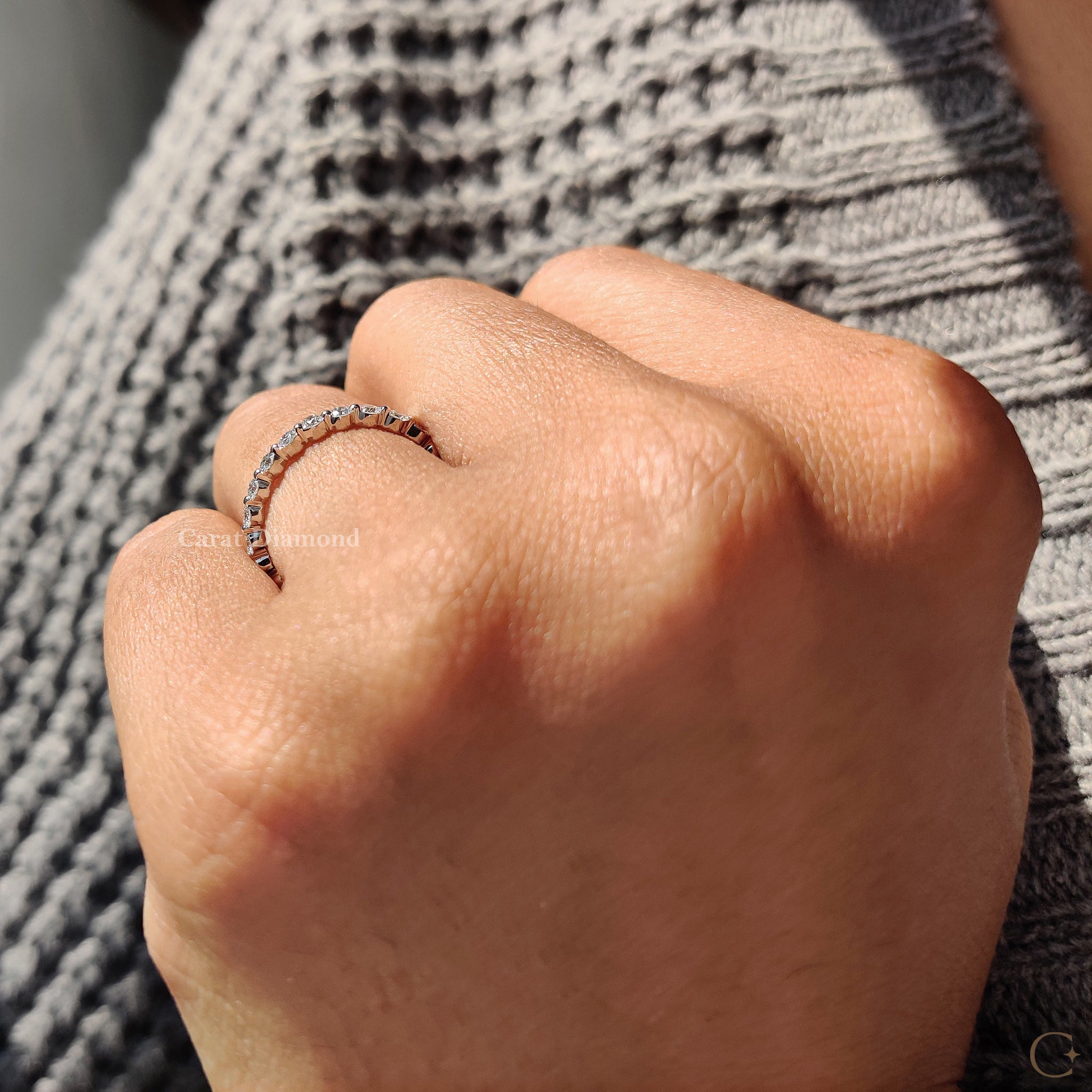 Lab grown diamond band offering sustainable luxury.
