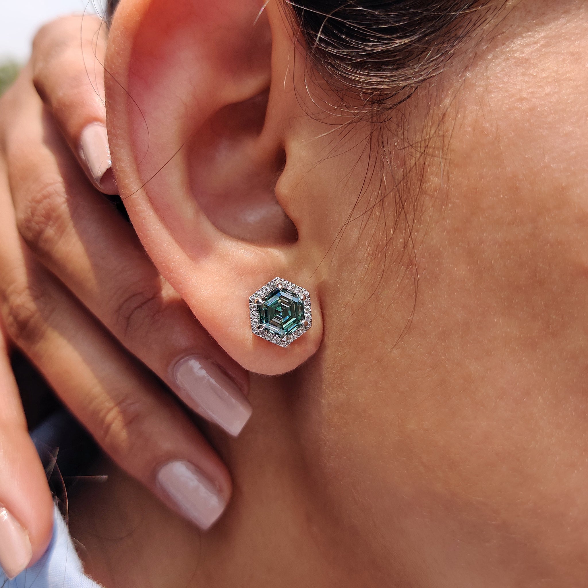 Screw Back earrings added to Hexagon Step cut earrings for secure wear and handmade style.
