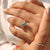 Cyan blue round cut Moissanite ring with hidden halo