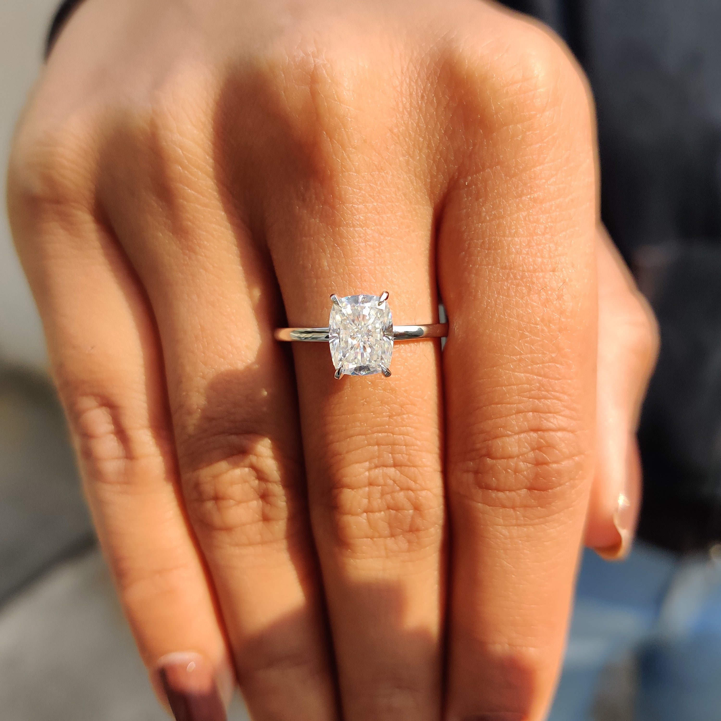 Cushion Cut Engagement Ring With Hidden Halo