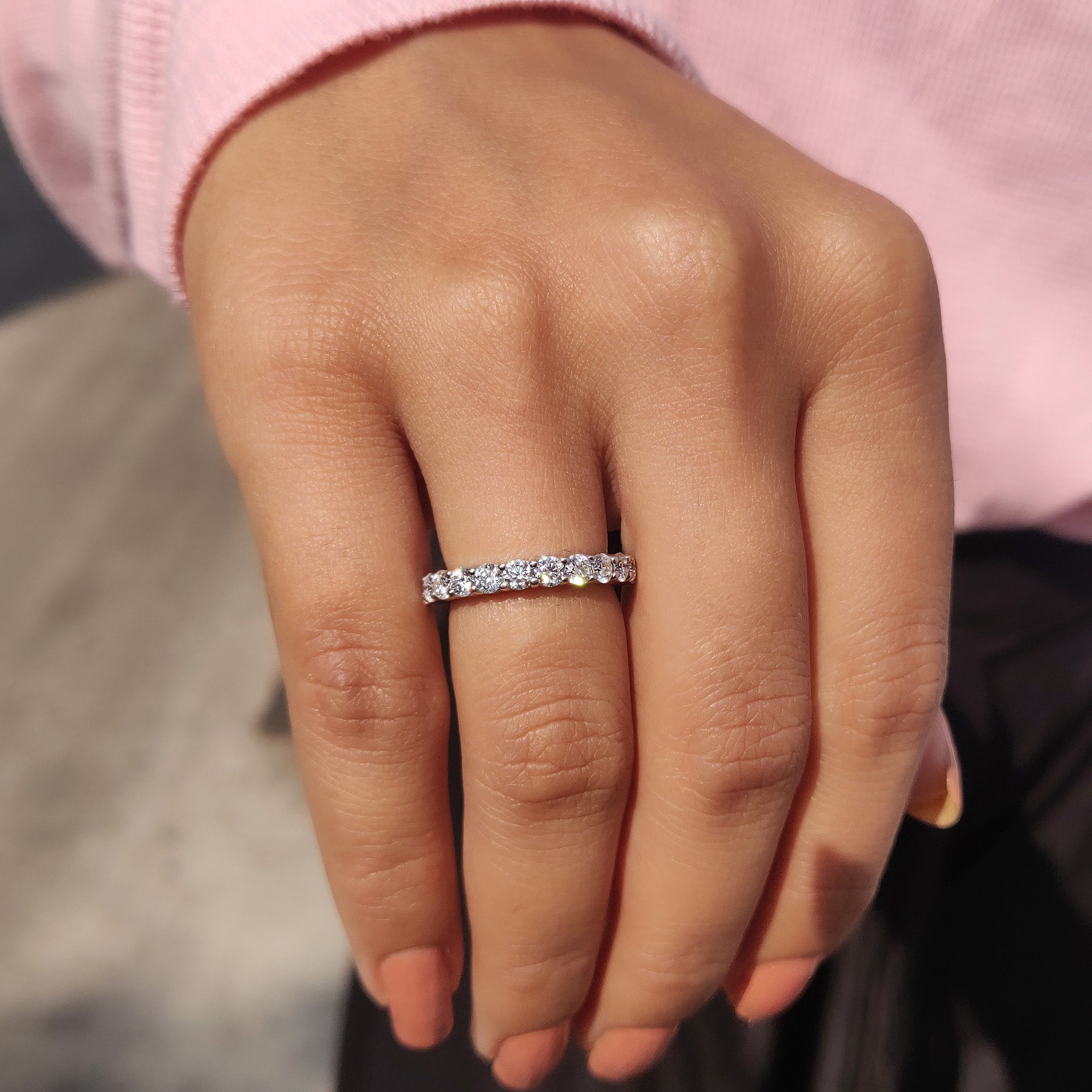 Carat diamonds wedding band fits with moissanite eternity band white gold.
