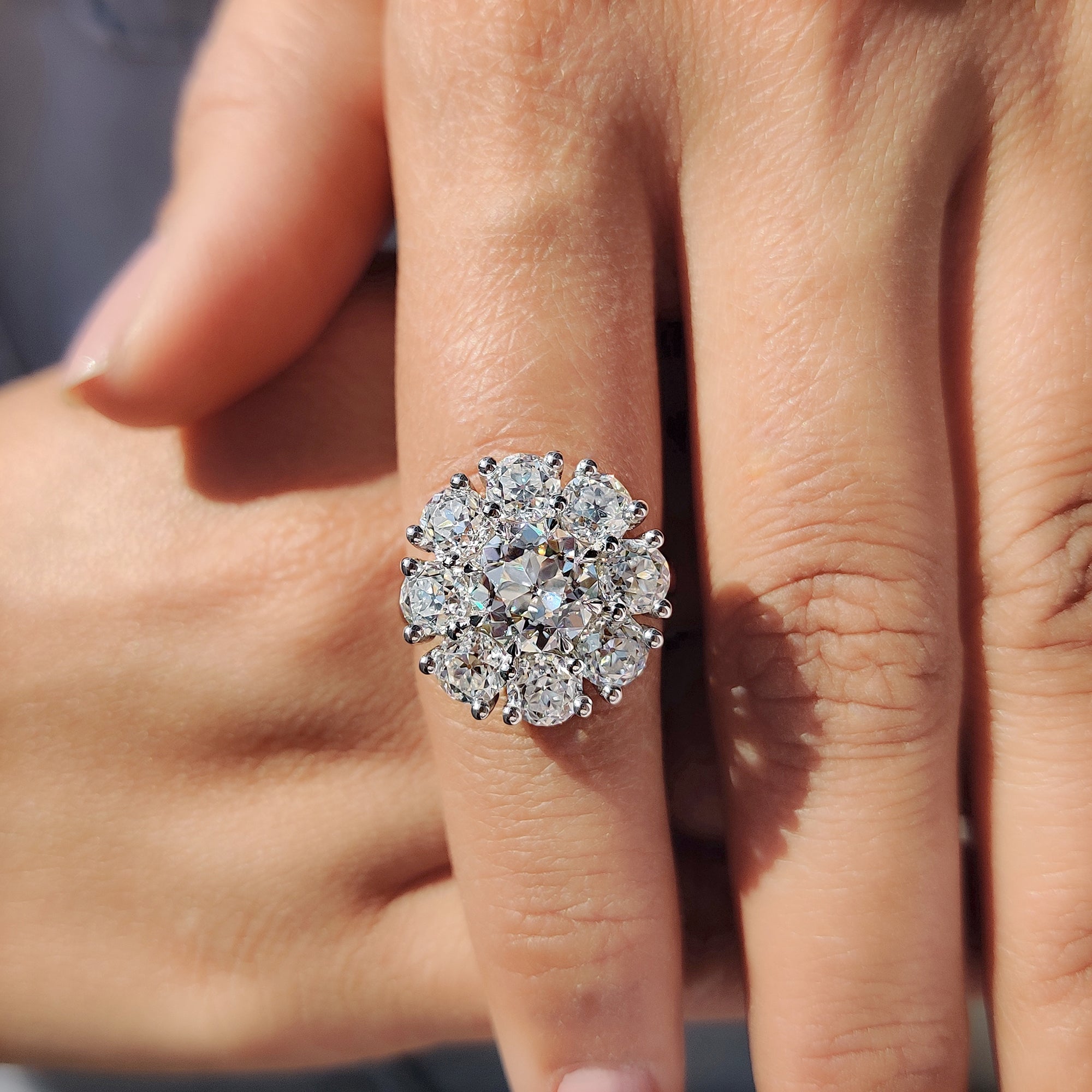 Round cut Old European Moissanite engagement ring