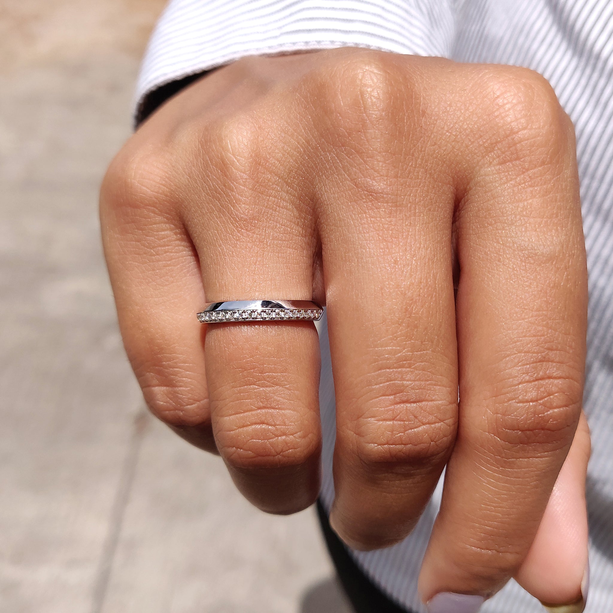 Knife Edge Wedding Band - Pave Diamond