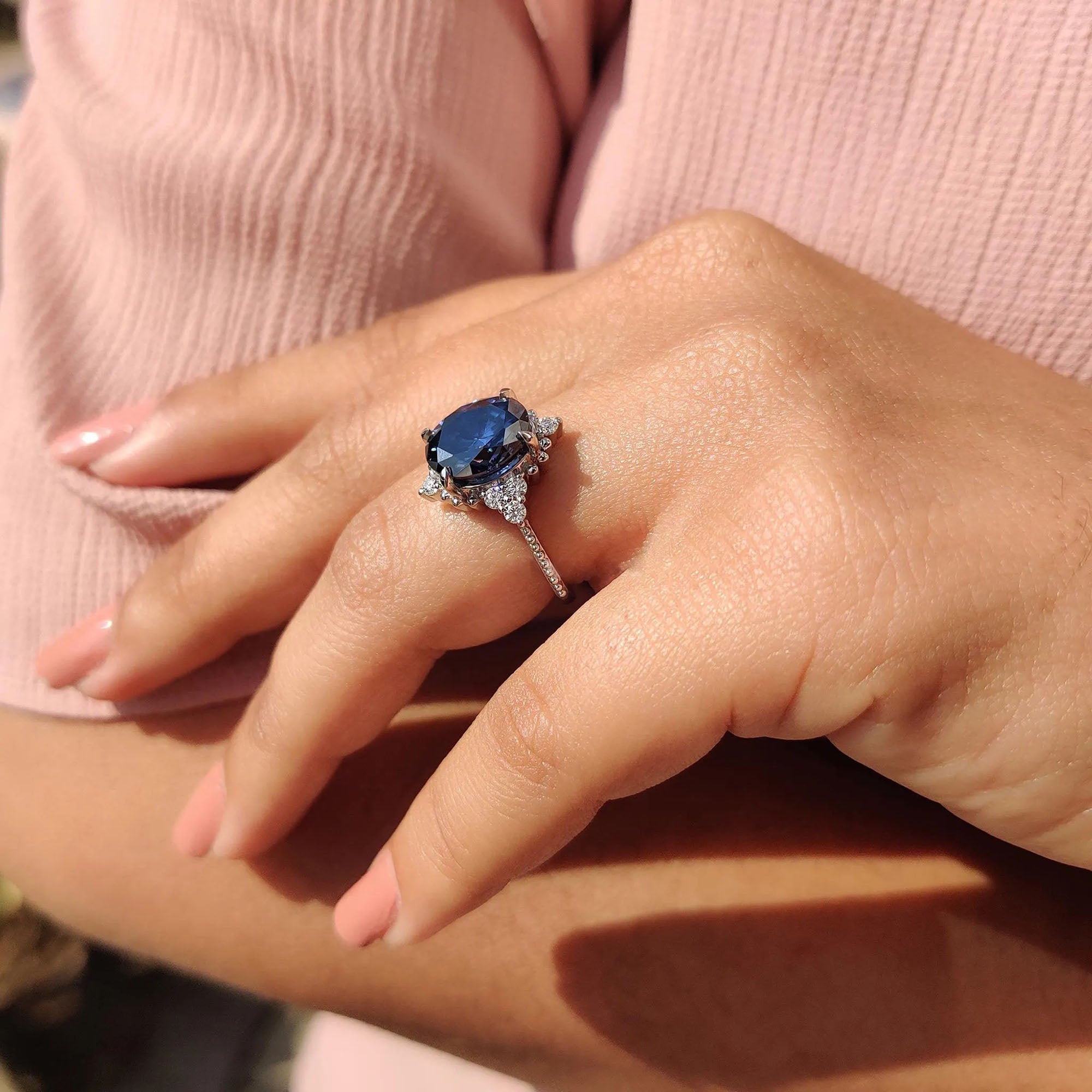 White gold ring adds a smooth and bright finish.
