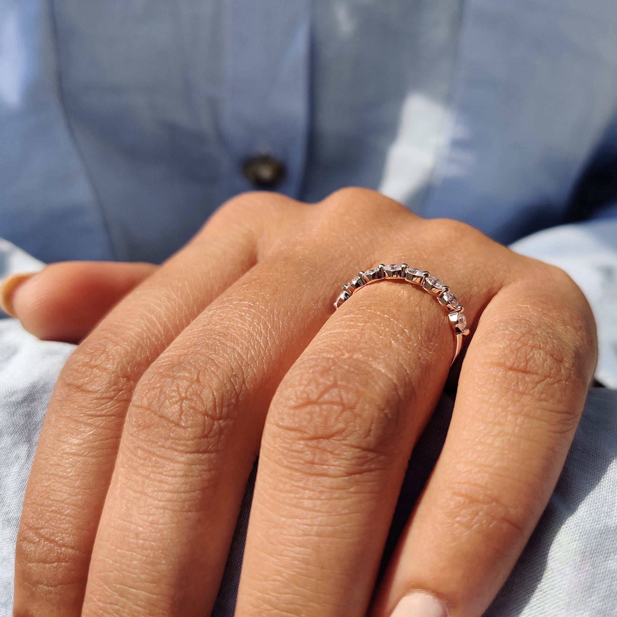 Round Cut Half Eternity Diamond Band