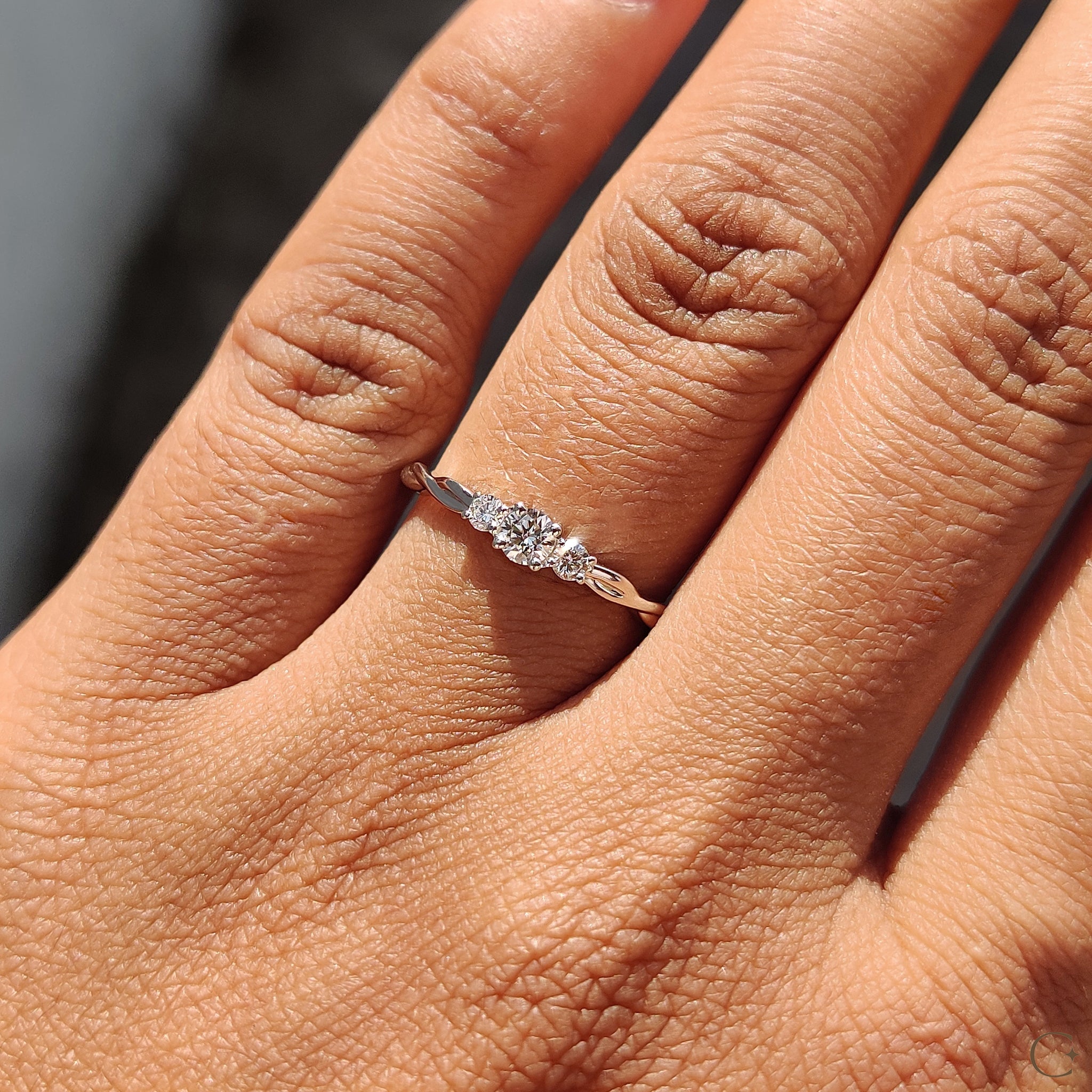 Round cut diamond ring set in a classic solitaire design.
