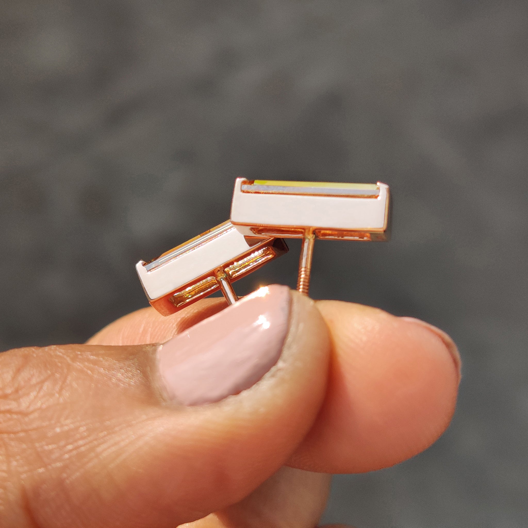 Champagne Baguette Cut Moissanite Earrings crafted with screw back earrings for lasting wear.
