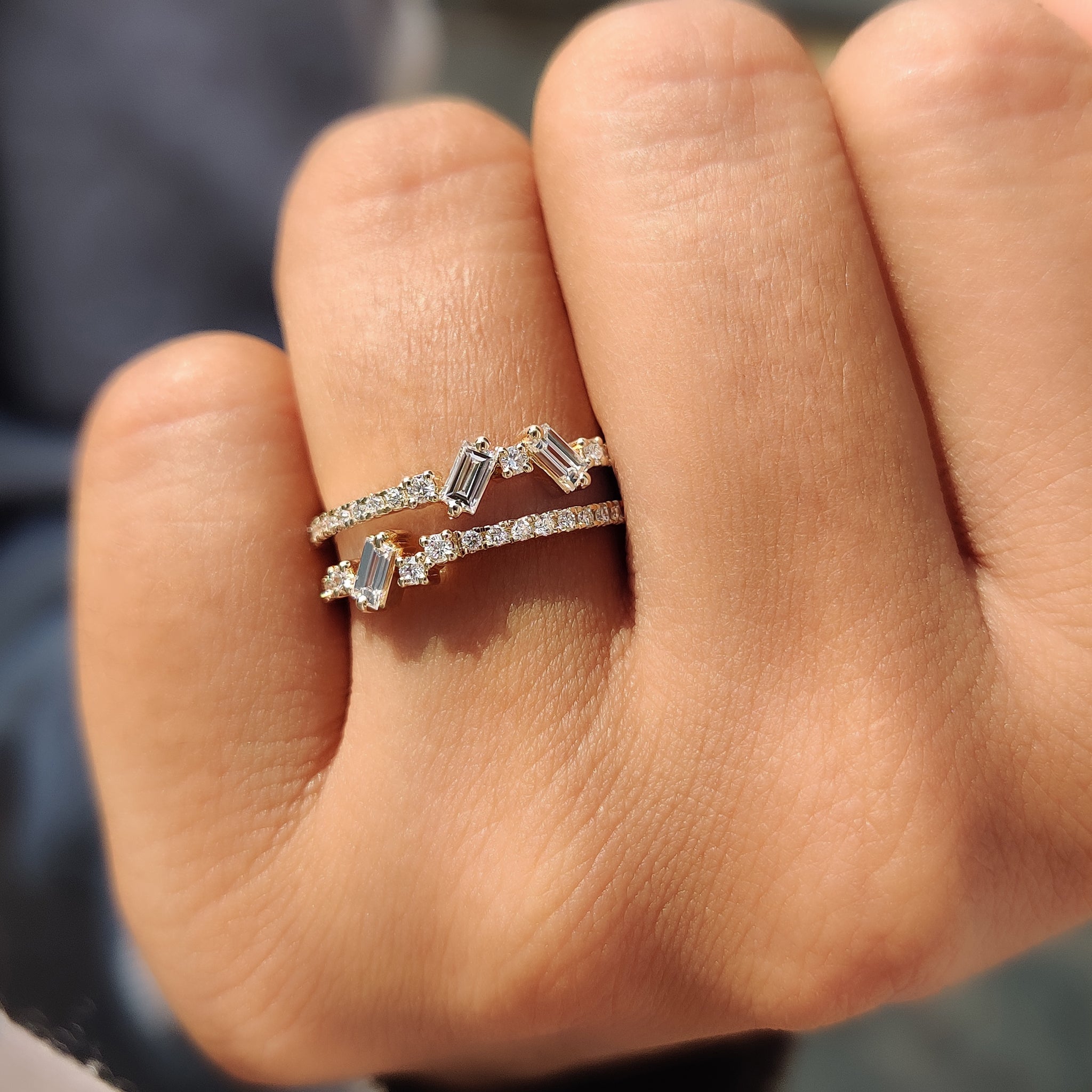 Baguette and round diamond band with a sleek design.
