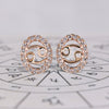 Cancer earrings in rose gold with round cut halo diamonds.
