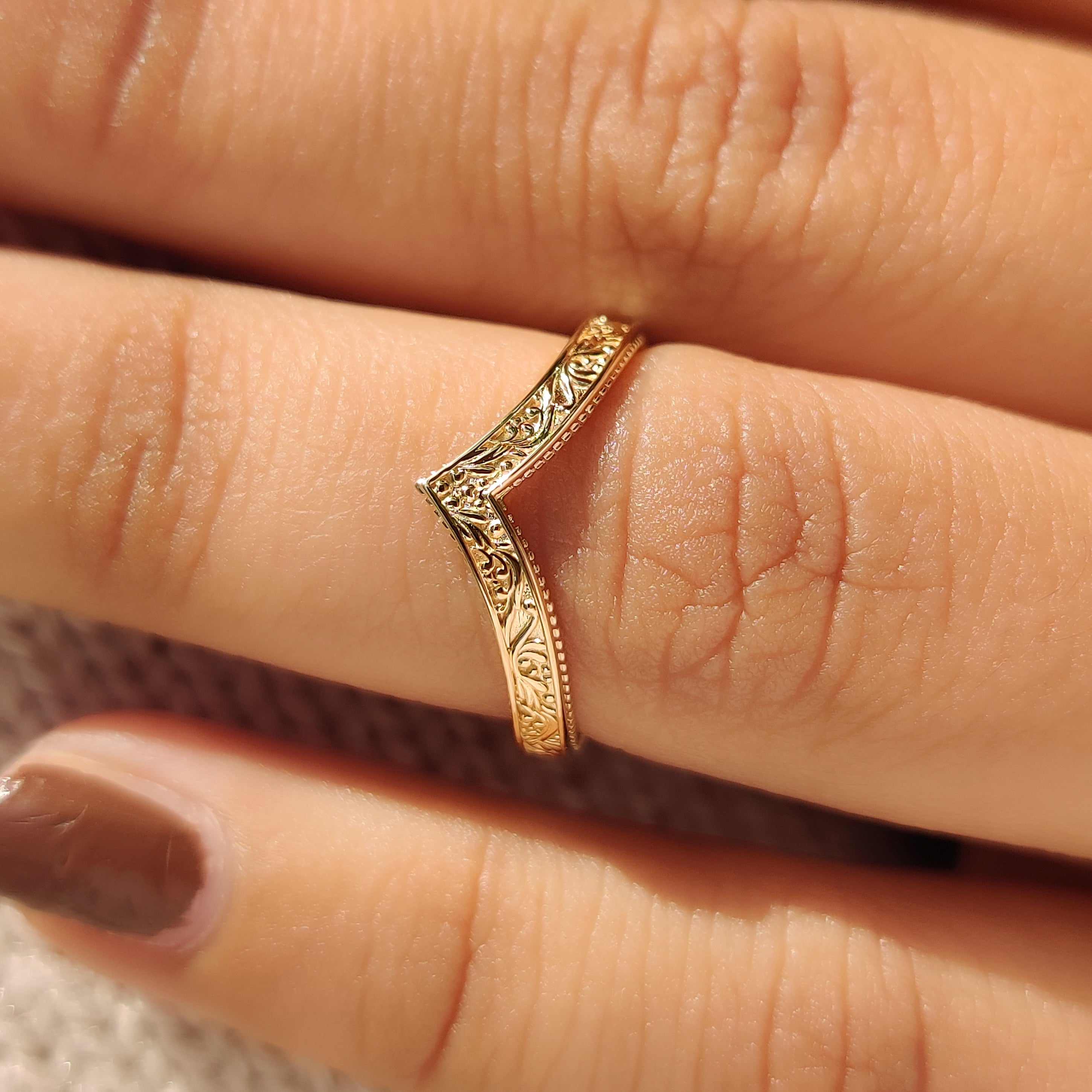 Carat diamond wedding band with Art Deco V shape
