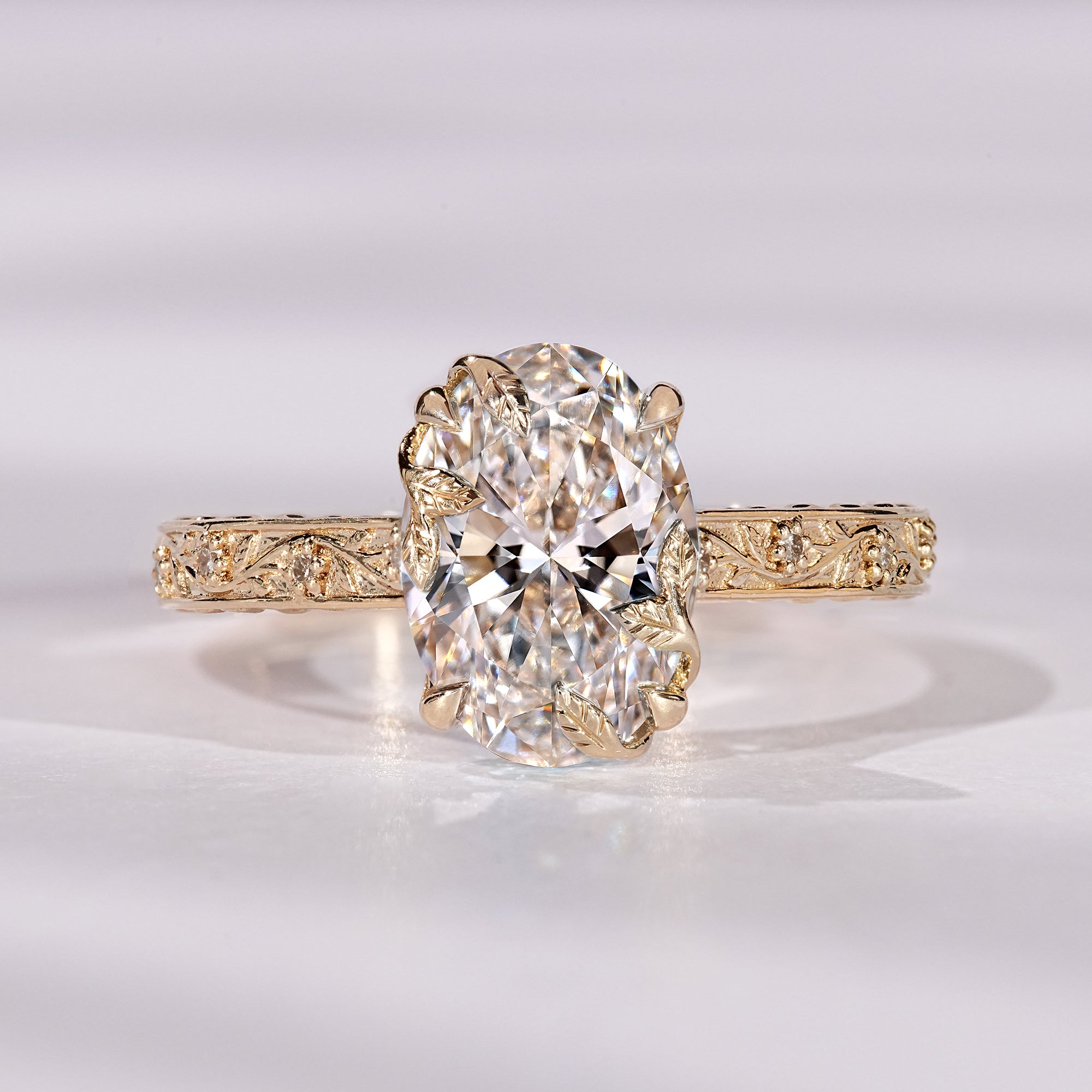 Oval Cut Nature Inspired Engagement Ring In Euro Shank