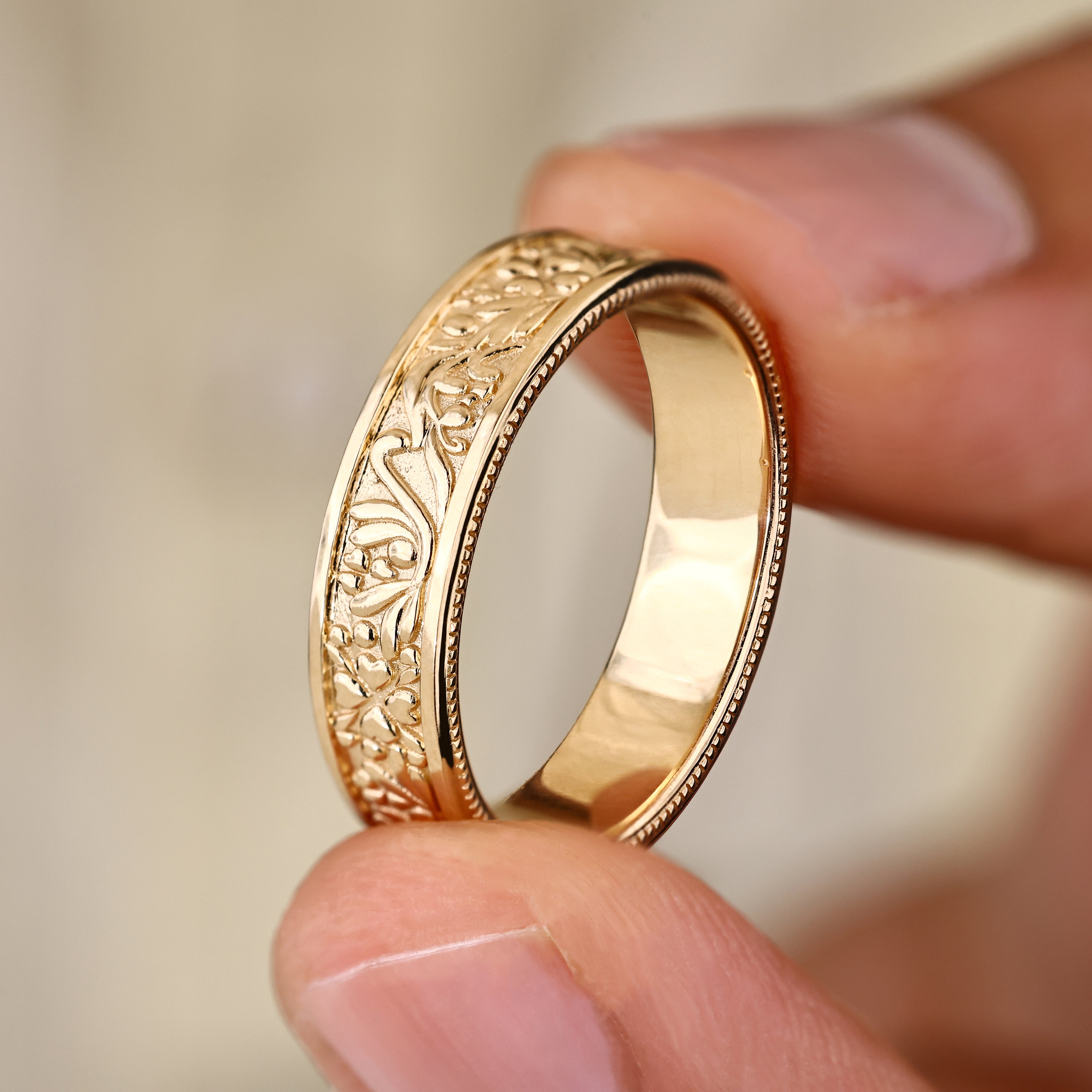 Men's wedding band with comfort fit and milgrain details

