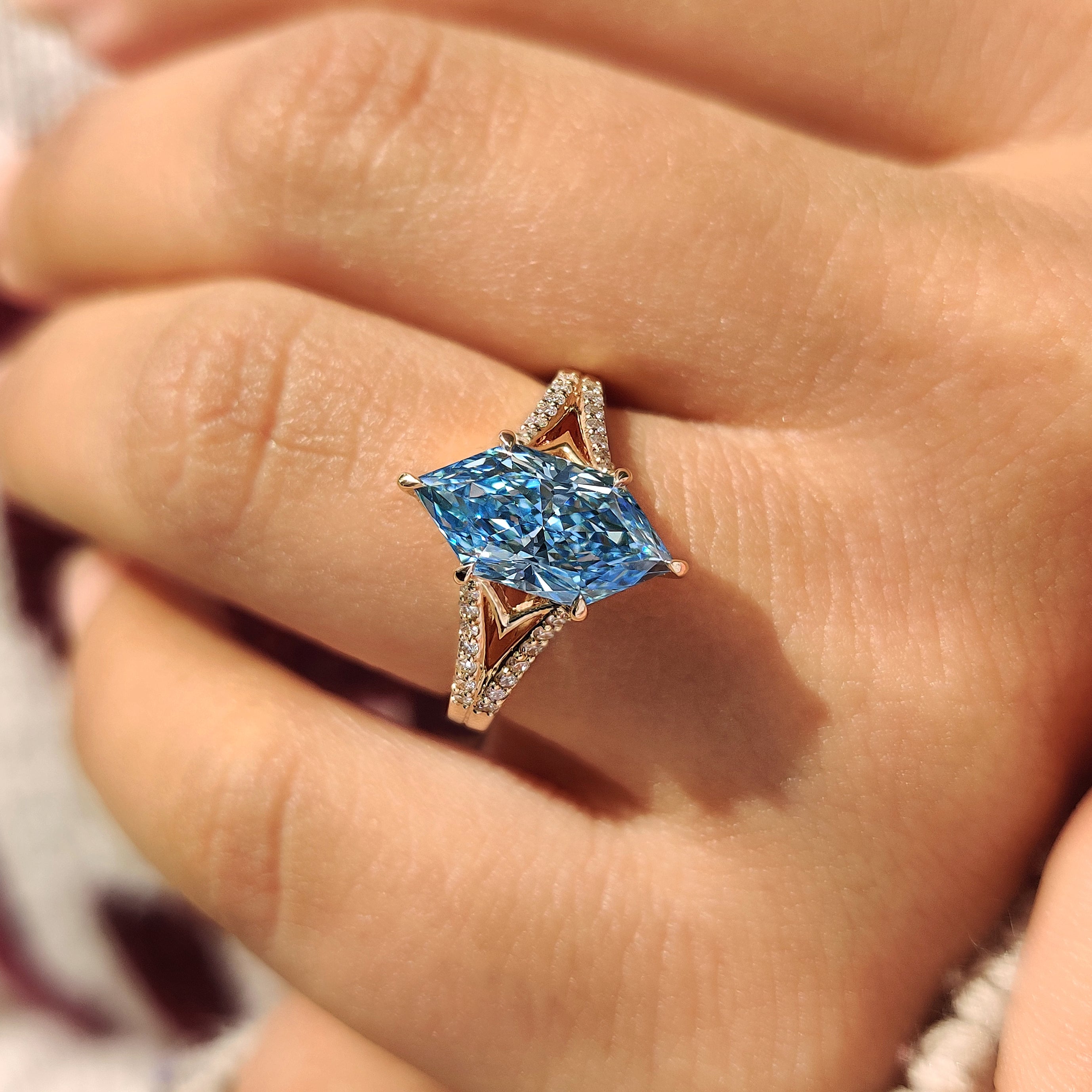 Lab grown Dutch marquise diamond ring with claw setting
