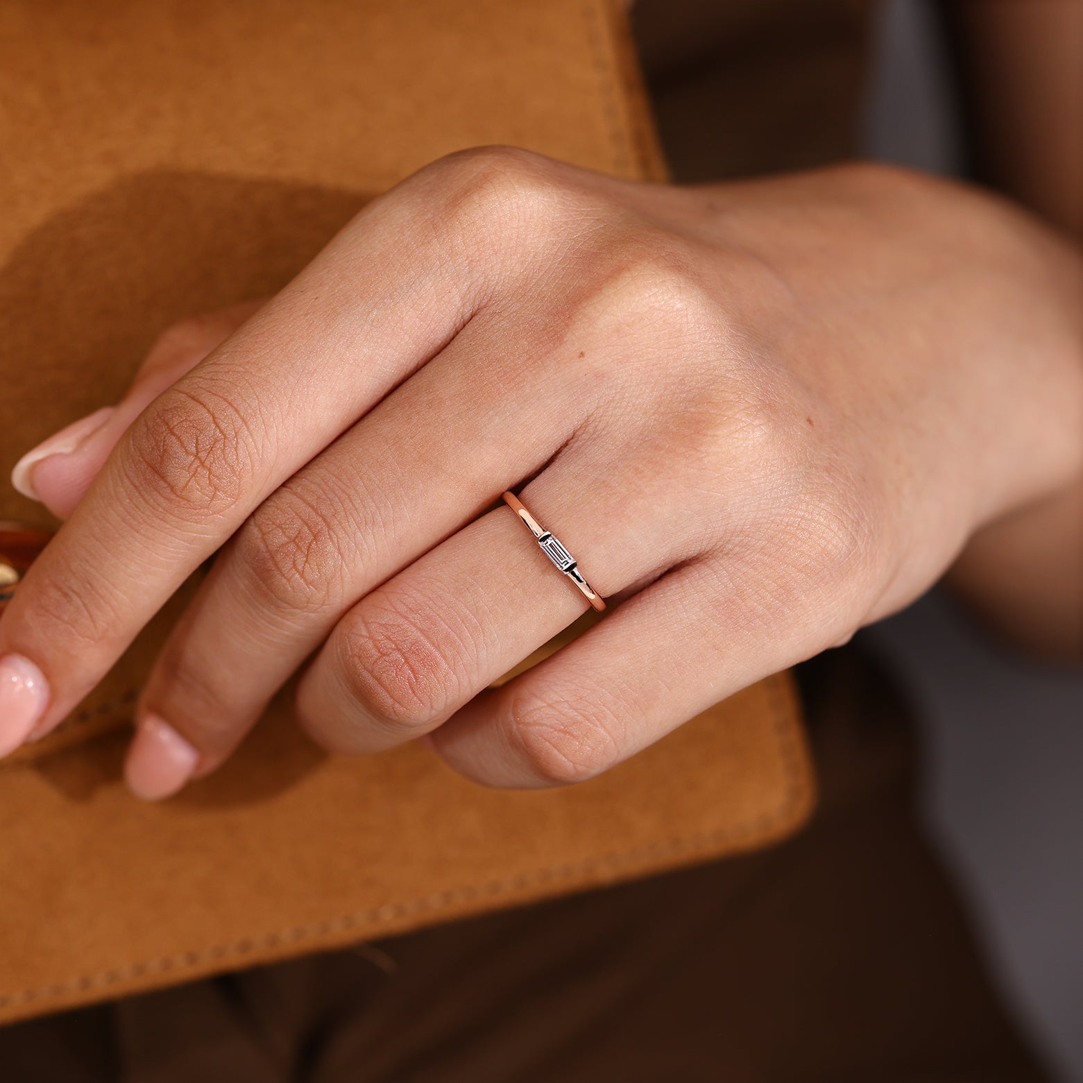 Handmade baguette wedding band with lab grown diamonds
