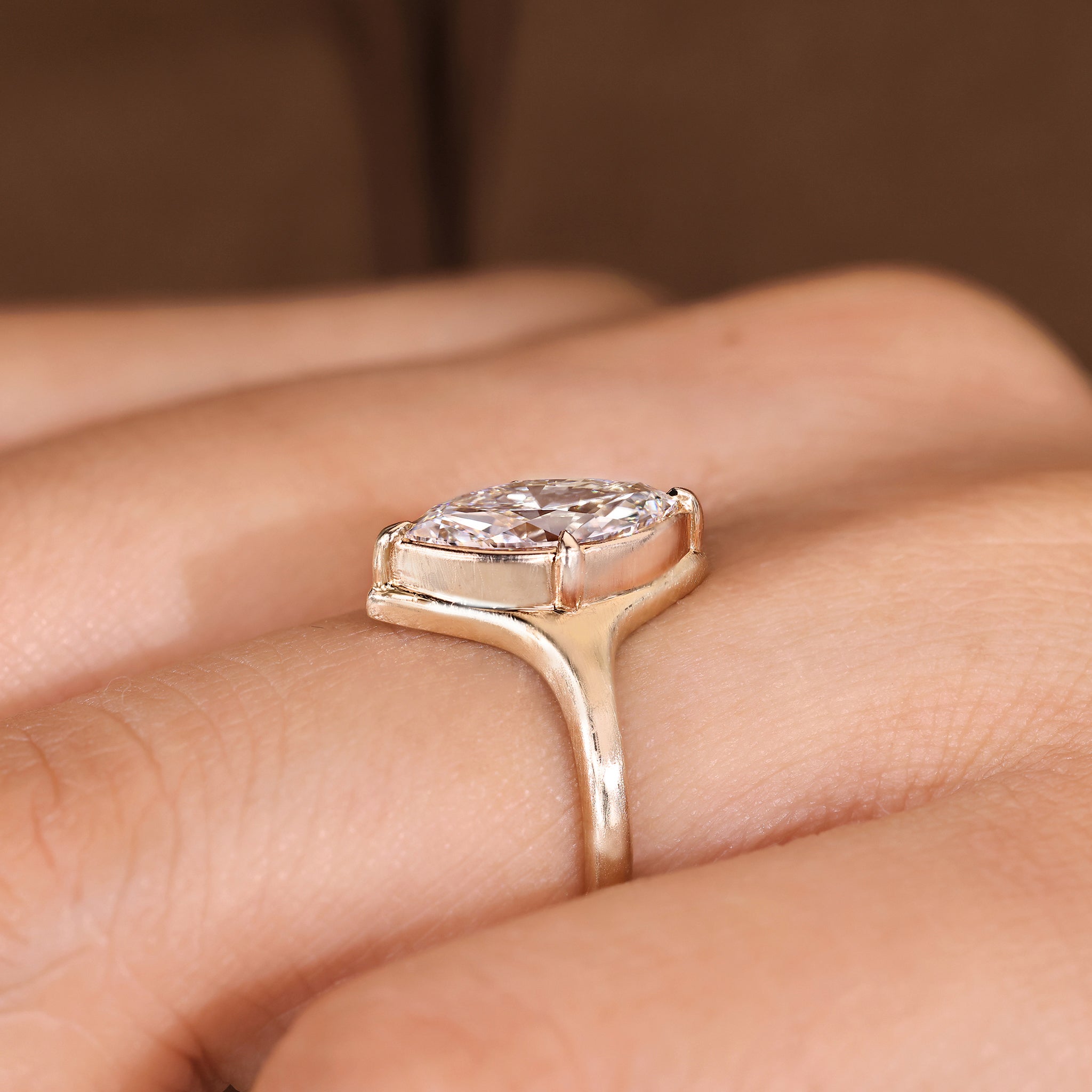 Four claw prong marquise diamond engagement ring handmade.
