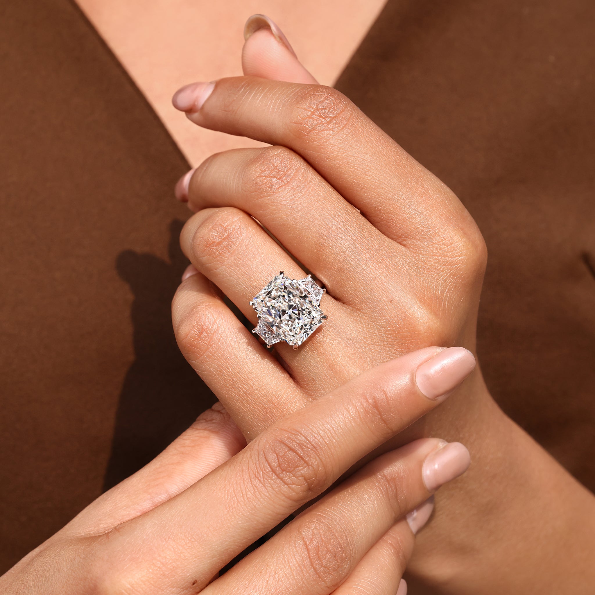 IGI certified lab grown radiant cut diamond ring.
