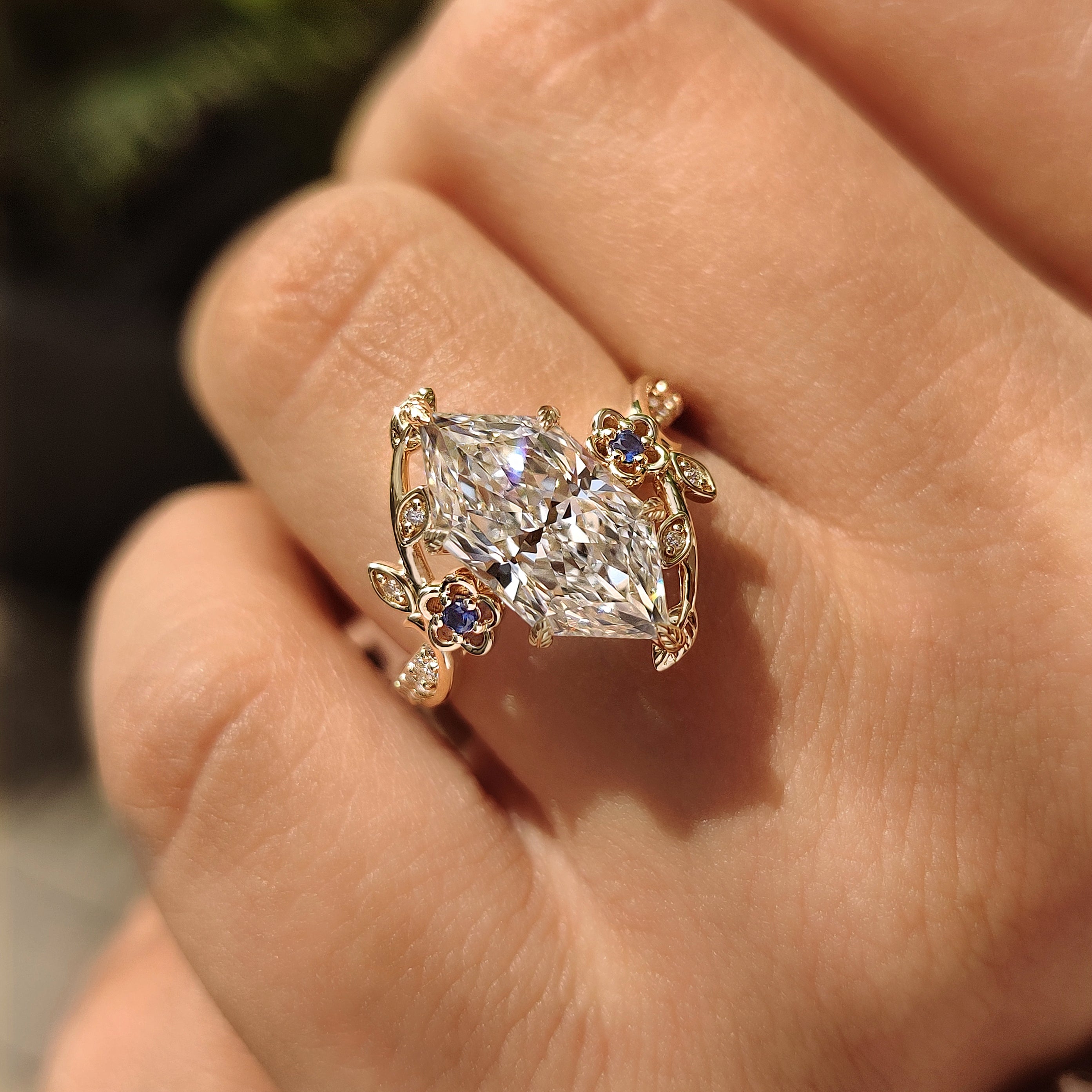 Lab grown dutch marquise ring with flower detailing

