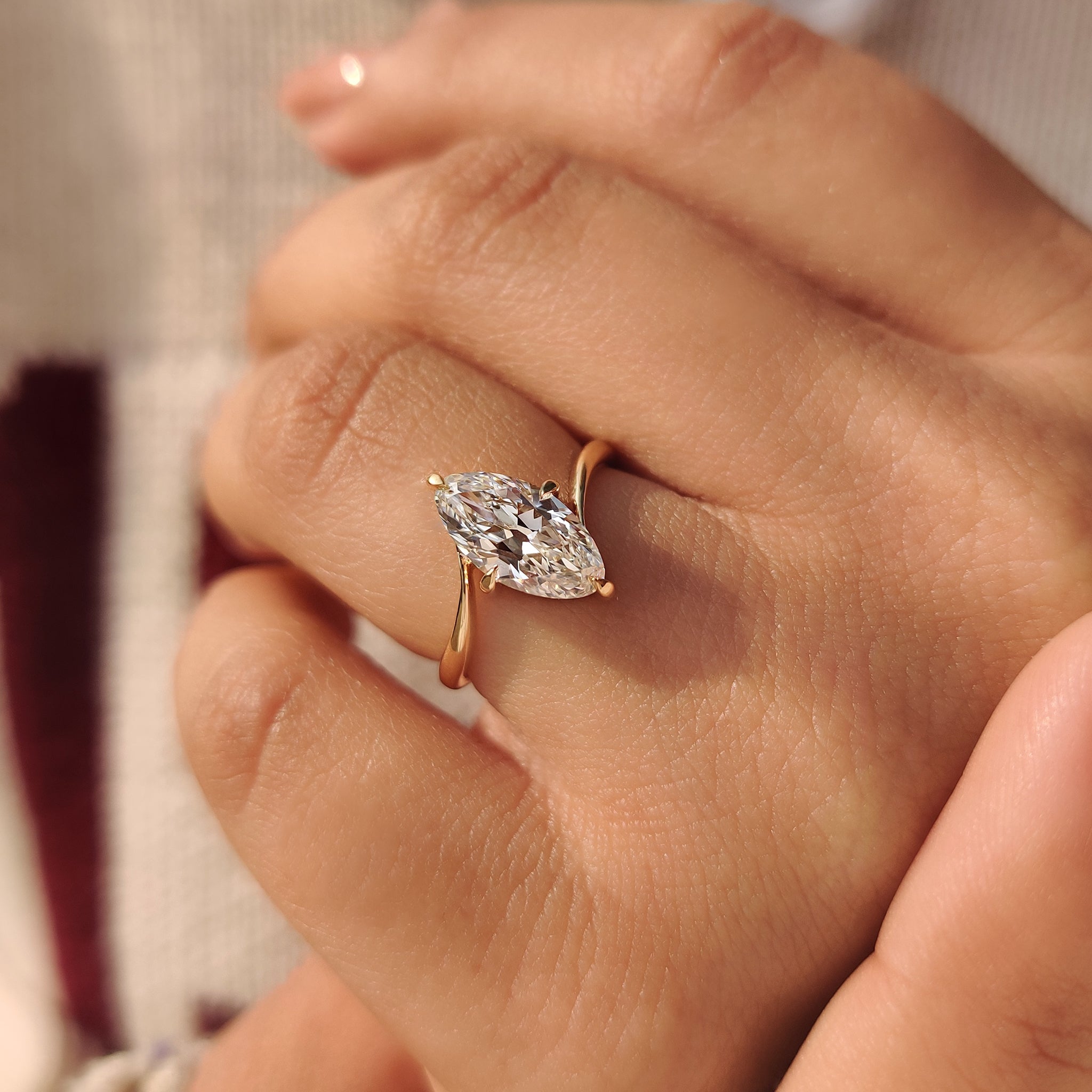 Lab grown marquise diamond ring with solitaire design
