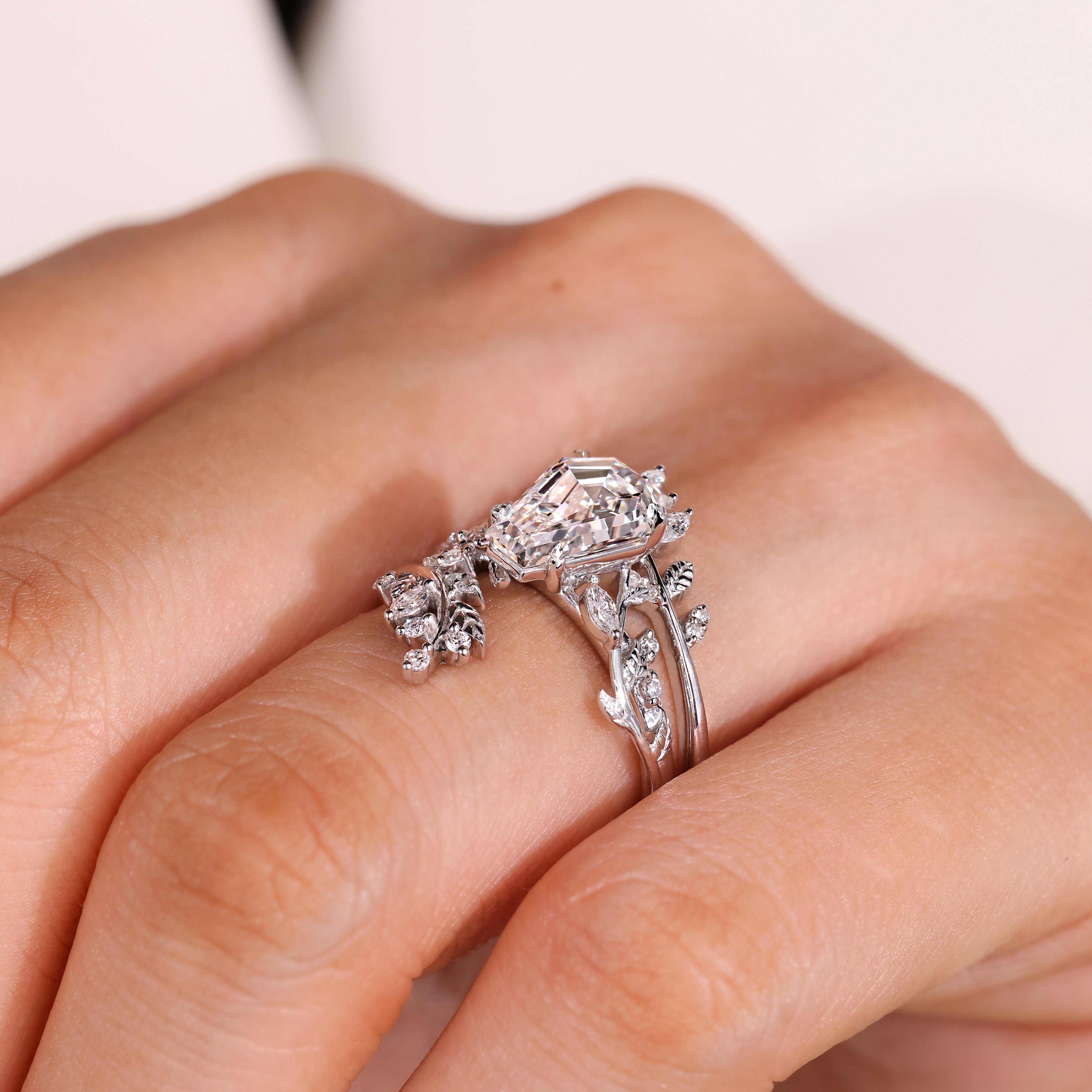 Nature Inspired Coffin Ring with Enhancer Wedding Band
