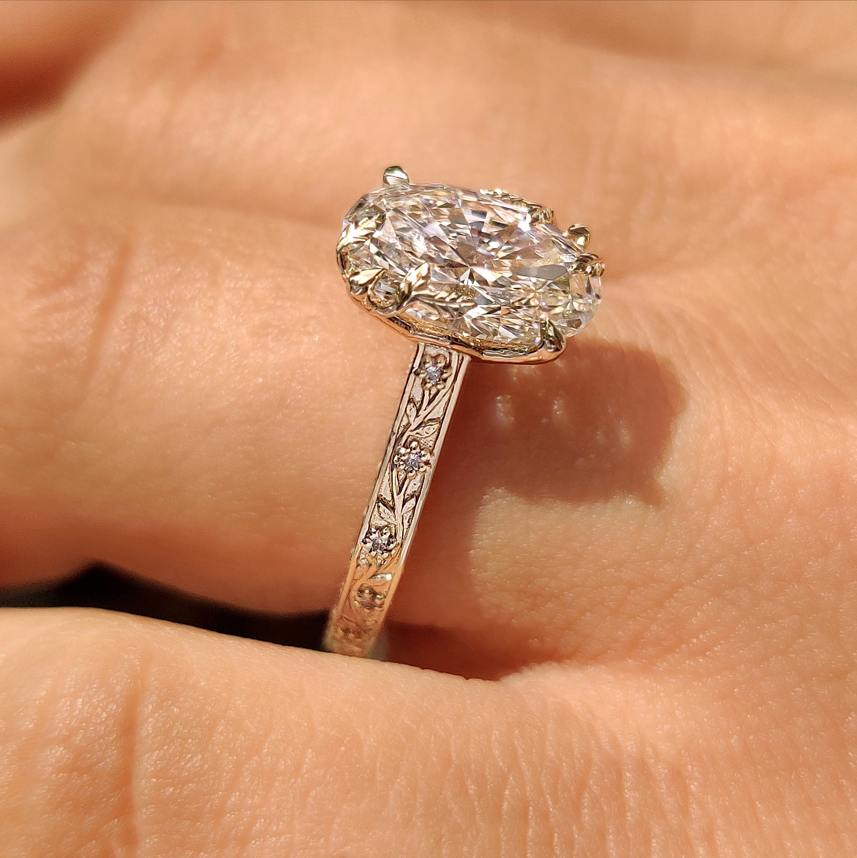 Handmade lab grown diamond ring with tulip style setting
